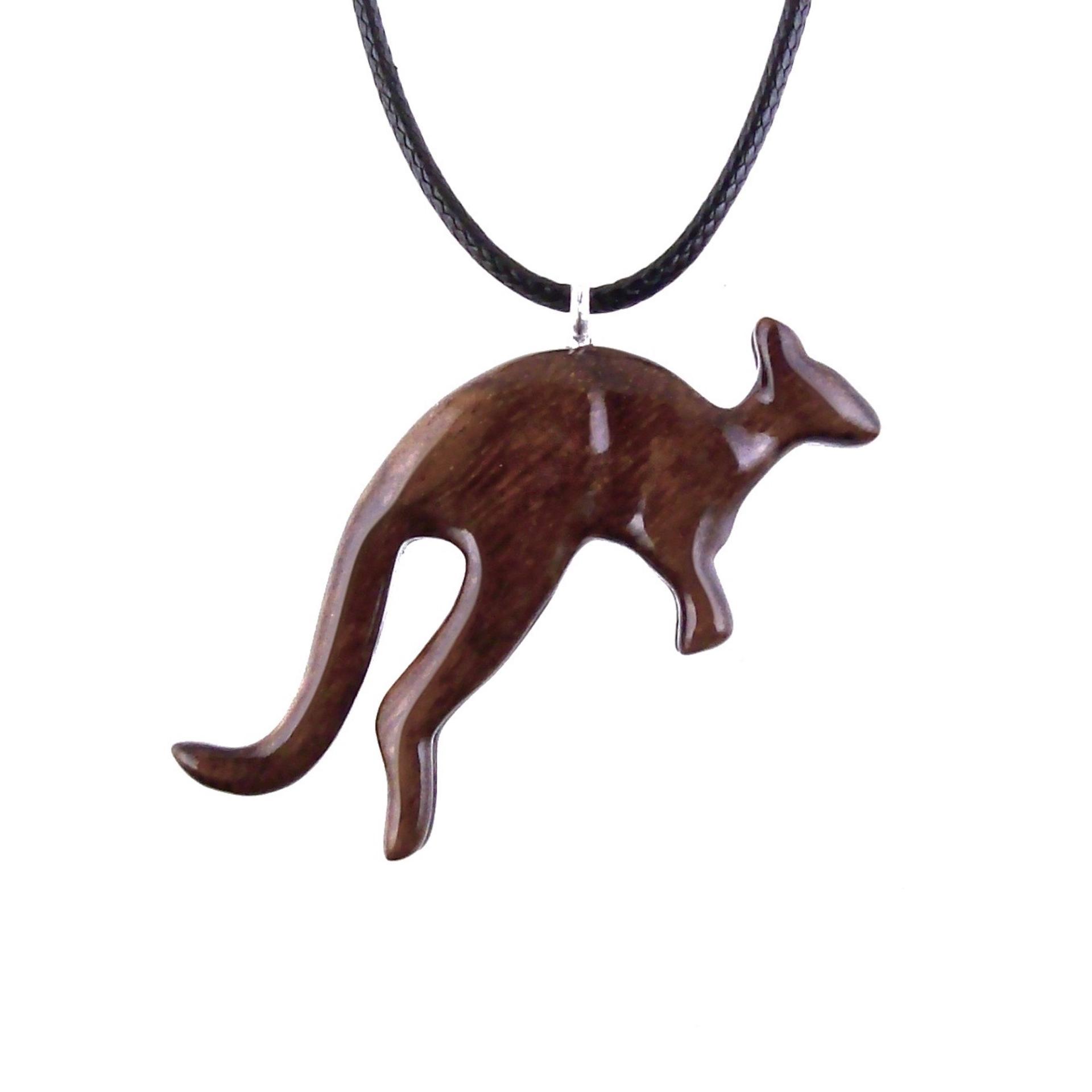 Hand Carved Wood Kangaroo Necklace, Wooden Kangaroo Pendant, Spirit Animal Jewelry