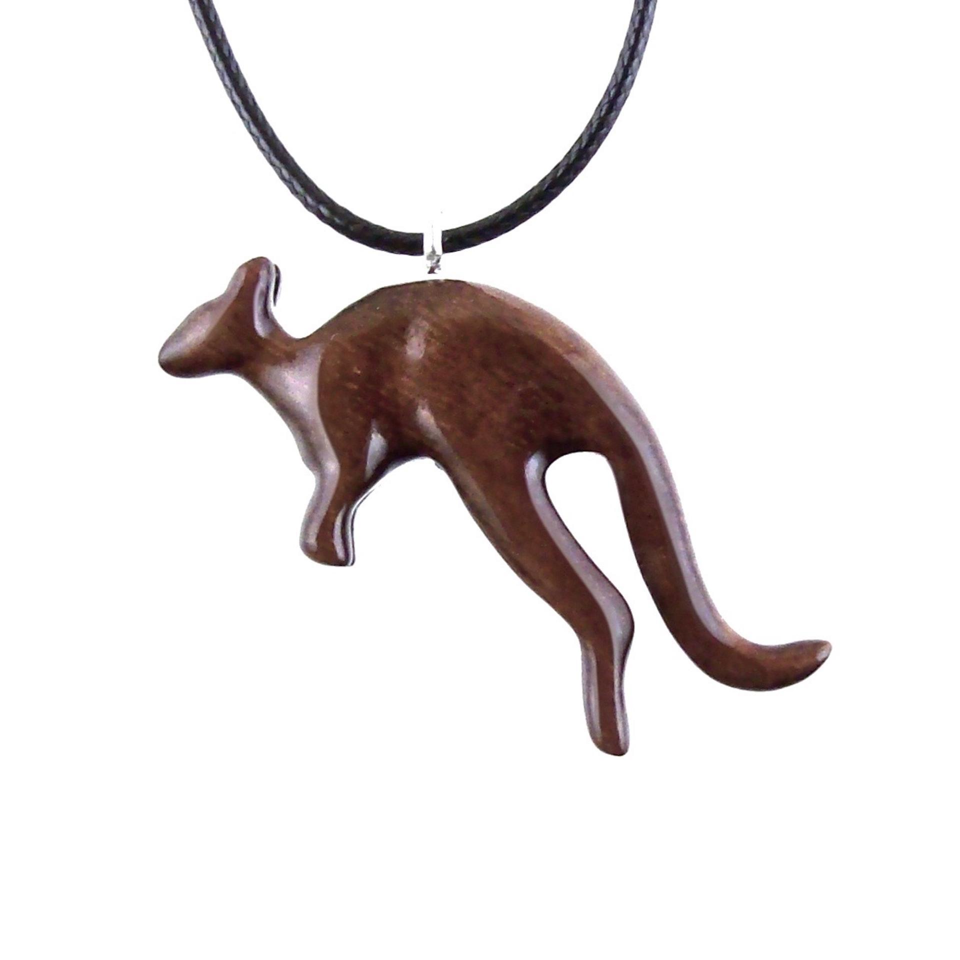 Hand Carved Wood Kangaroo Necklace, Wooden Kangaroo Pendant, Spirit Animal Jewelry