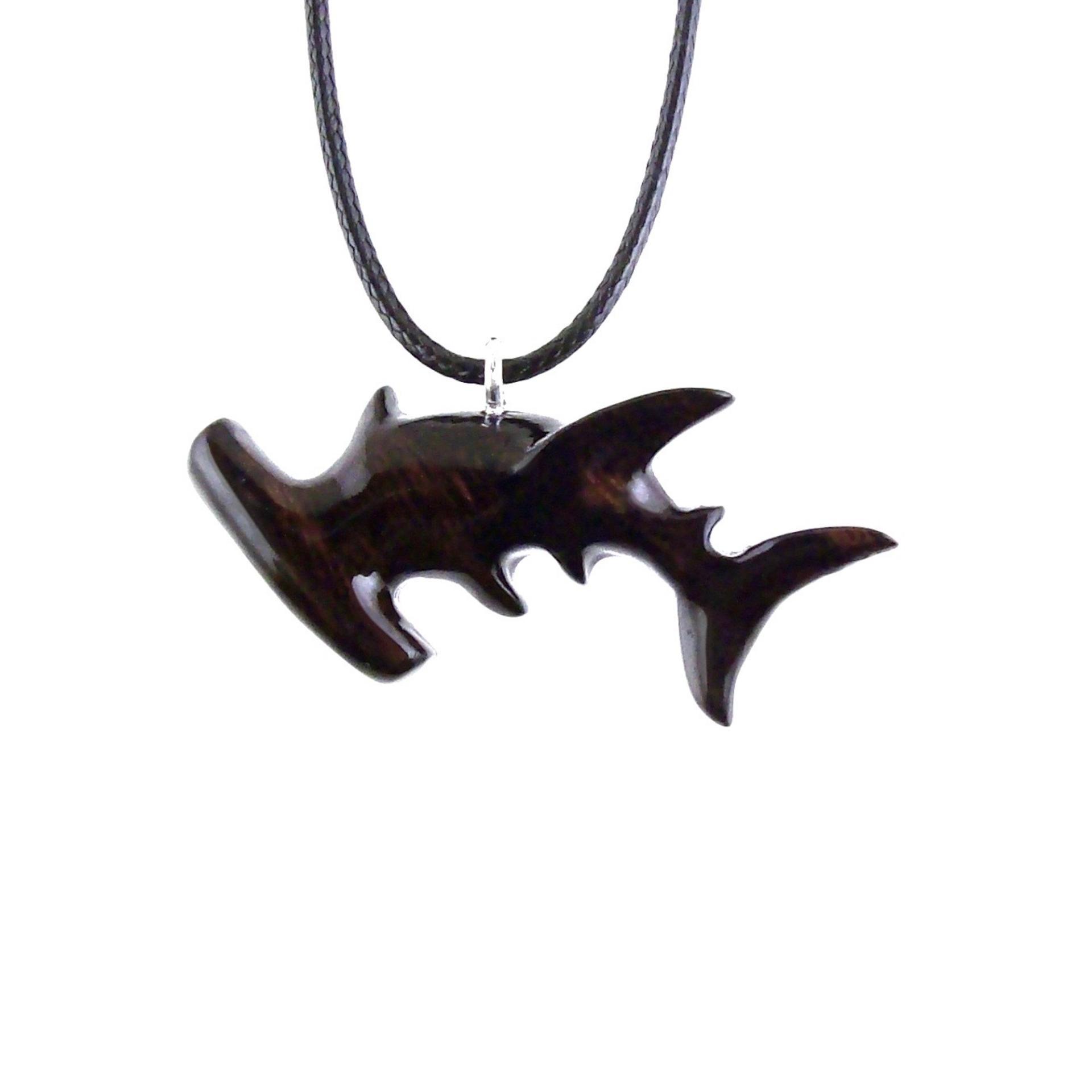 Hammerhead Shark Necklace, Hand Carved Wooden Shark Pendant, Nautical Wood Jewelry for Men Women