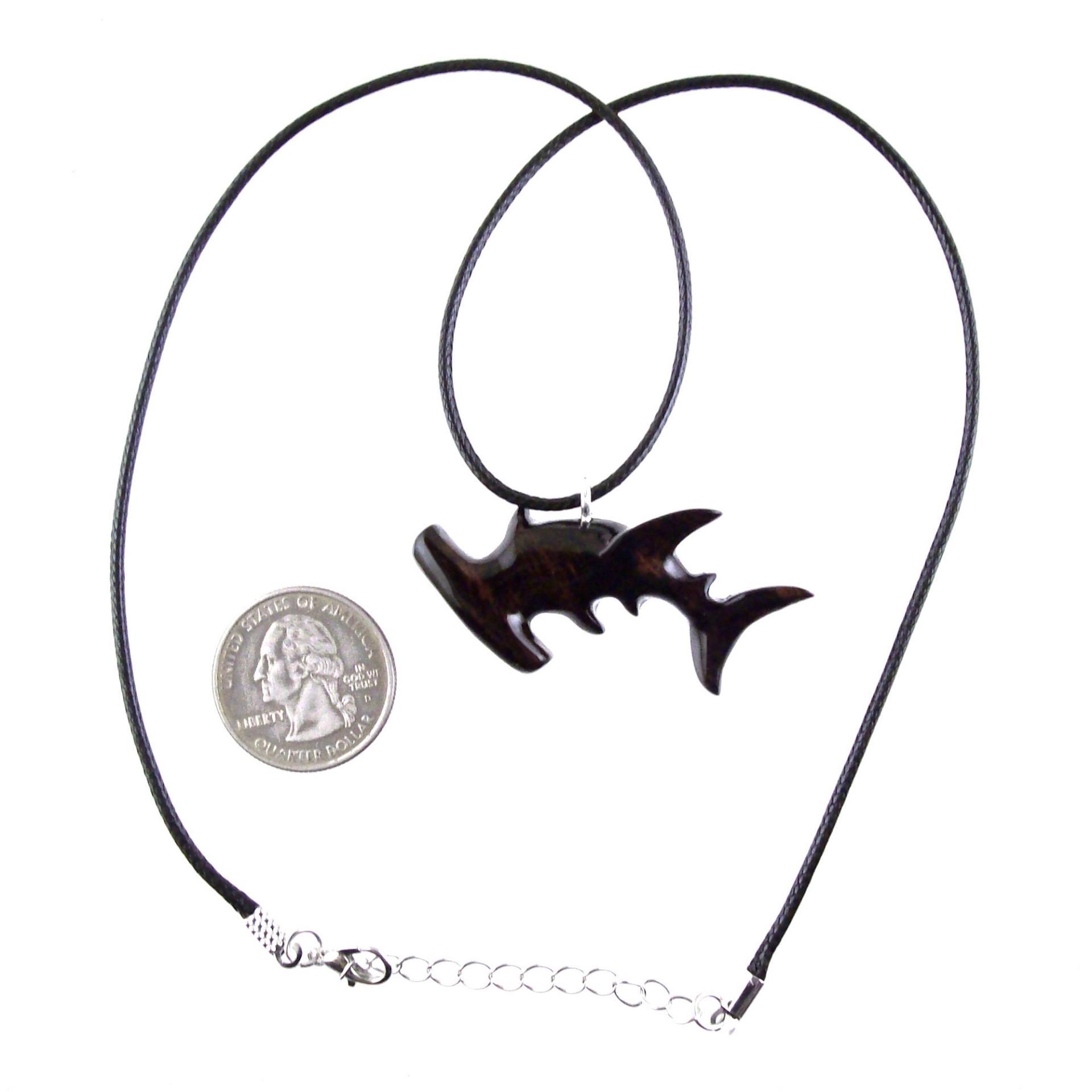 Hammerhead Shark Necklace, Hand Carved Wooden Shark Pendant, Nautical Wood Jewelry for Men Women