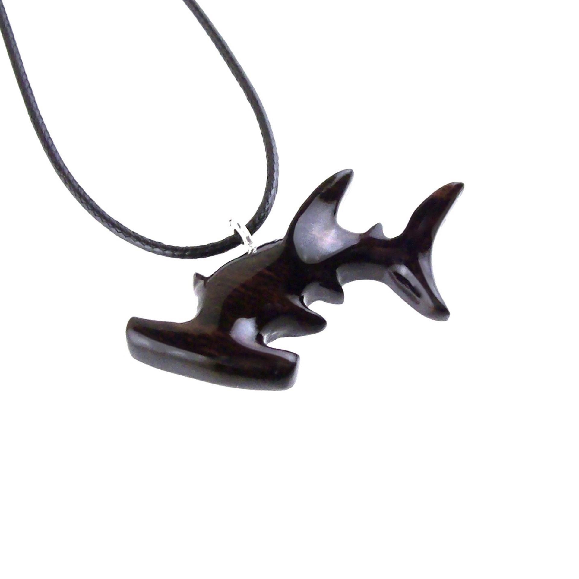 Hammerhead Shark Necklace, Hand Carved Wooden Shark Pendant, Nautical Wood Jewelry for Men Women