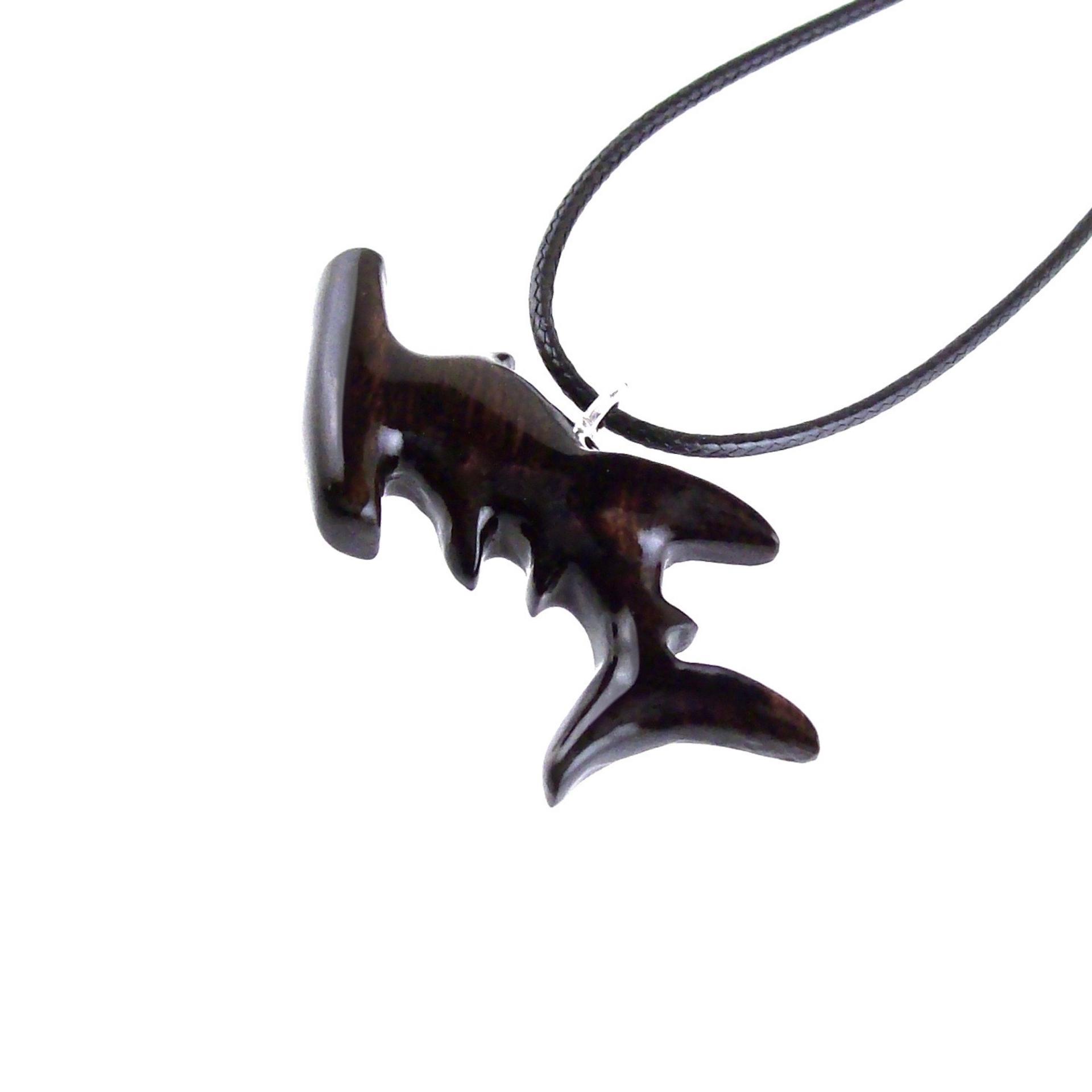 Hammerhead Shark Necklace, Hand Carved Wooden Shark Pendant, Nautical Wood Jewelry for Men Women