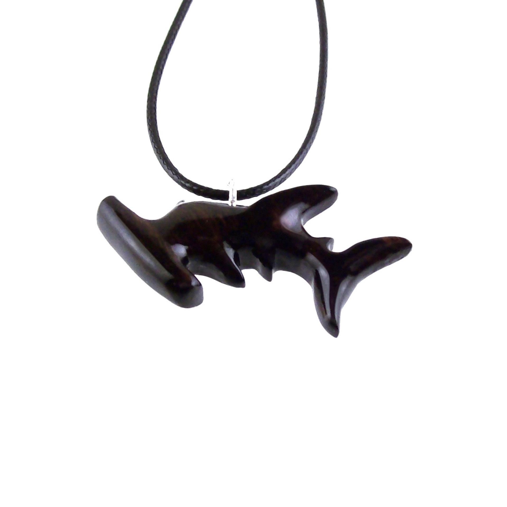 Hammerhead Shark Necklace, Hand Carved Wooden Shark Pendant, Nautical Wood Jewelry for Men Women