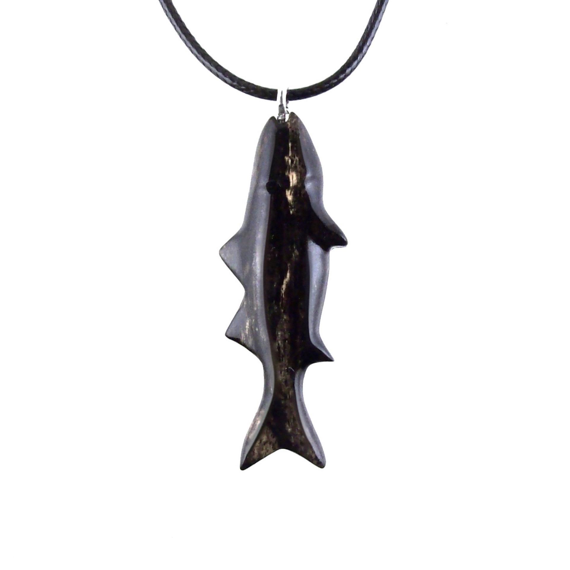 Striped Bass Pendant, Hand Carved Fish Necklace, Wooden Fishermen Jewelry, Mens Wood Necklace, One of a Kind Gift for Him