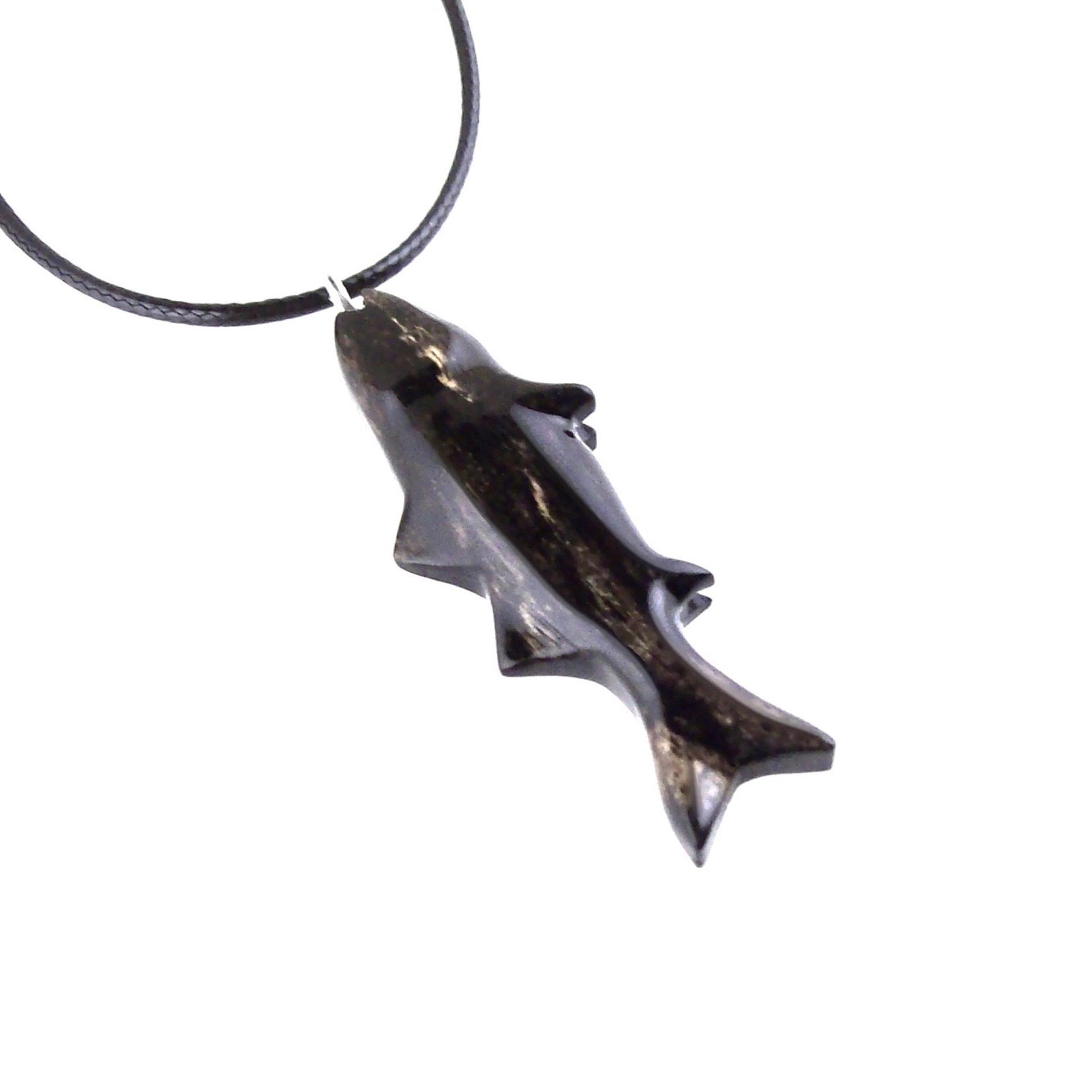 Striped Bass Pendant, Hand Carved Fish Necklace, Wooden Fishermen Jewelry, Mens Wood Necklace, One of a Kind Gift for Him