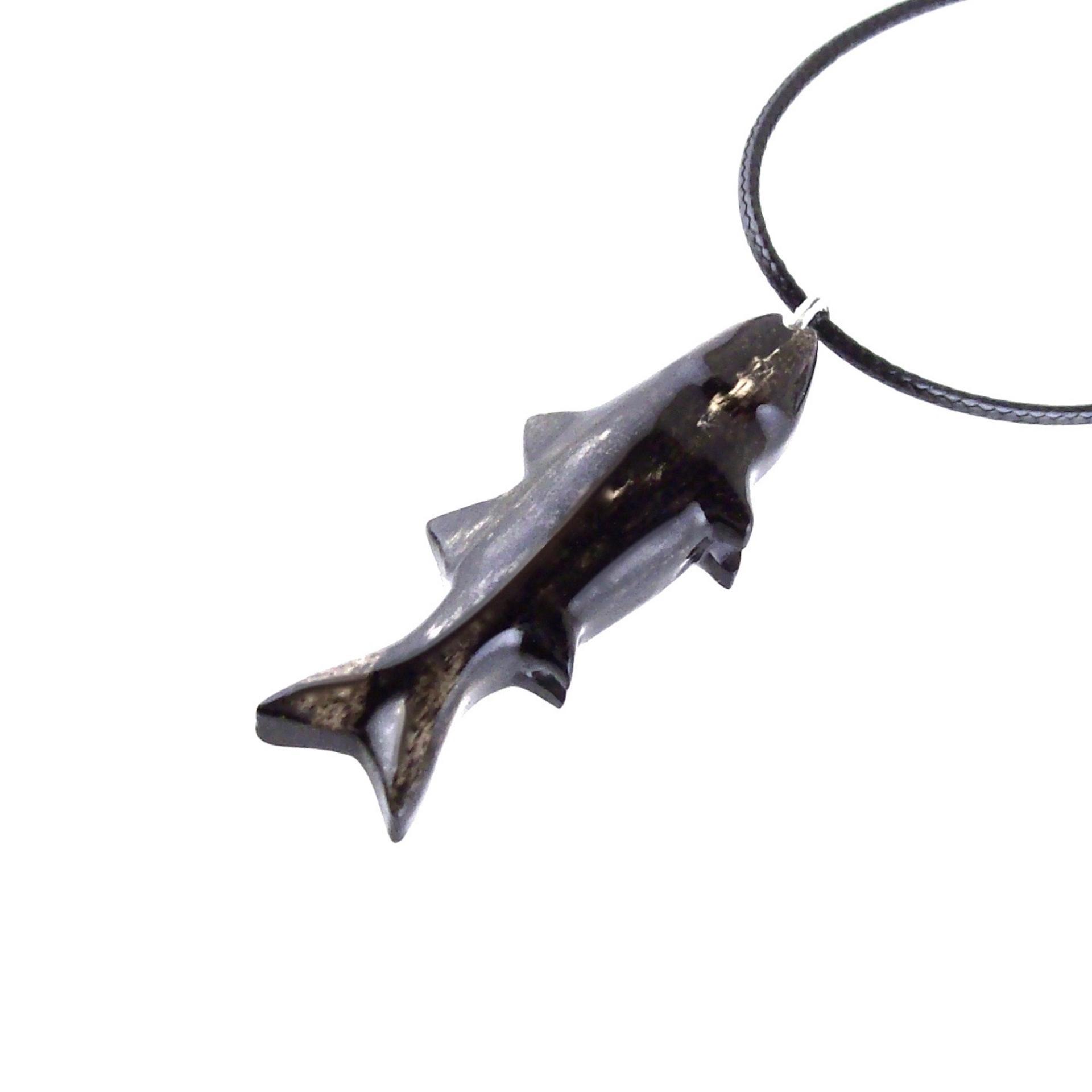 Striped Bass Pendant, Hand Carved Fish Necklace, Wooden Fishermen Jewelry, Mens Wood Necklace, One of a Kind Gift for Him