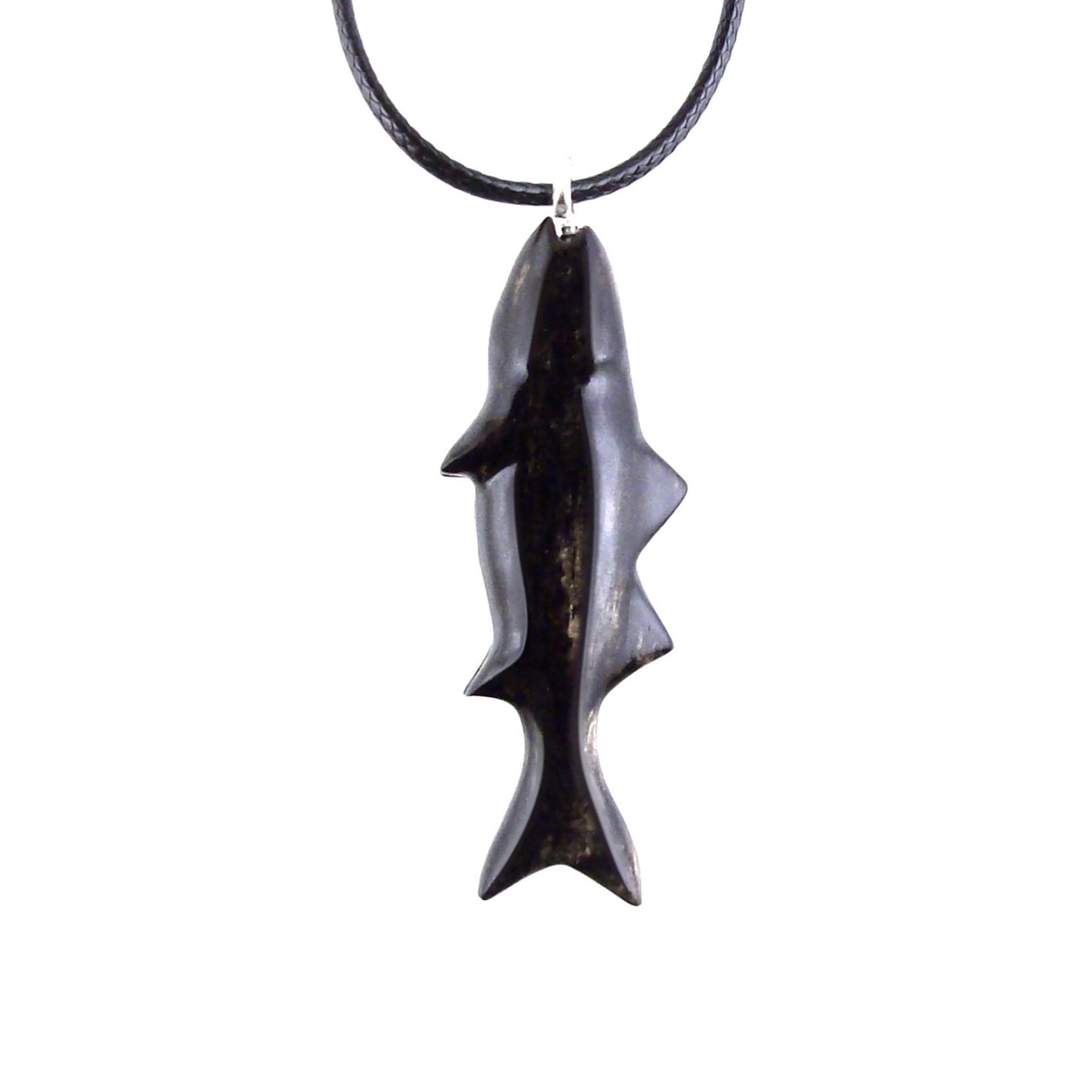 Striped Bass Pendant, Hand Carved Fish Necklace, Wooden Fishermen Jewelry, Mens Wood Necklace, One of a Kind Gift for Him