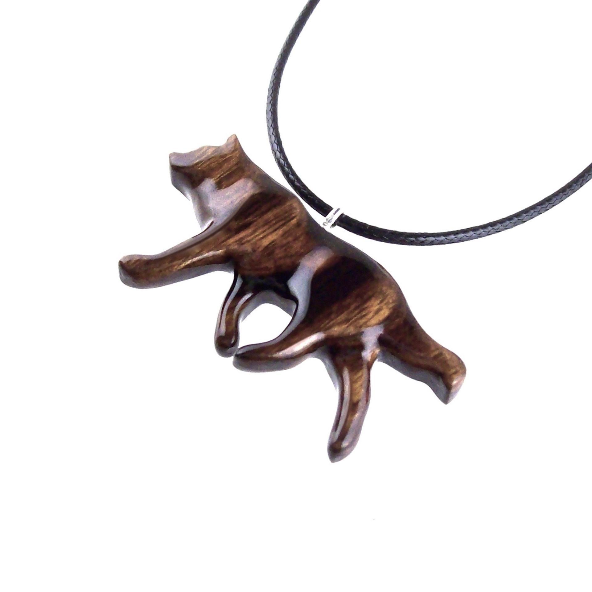 Hand Carved Wooden Wolf Necklace Pendant, Wood Animal Totem Jewelry, Handmade Gift