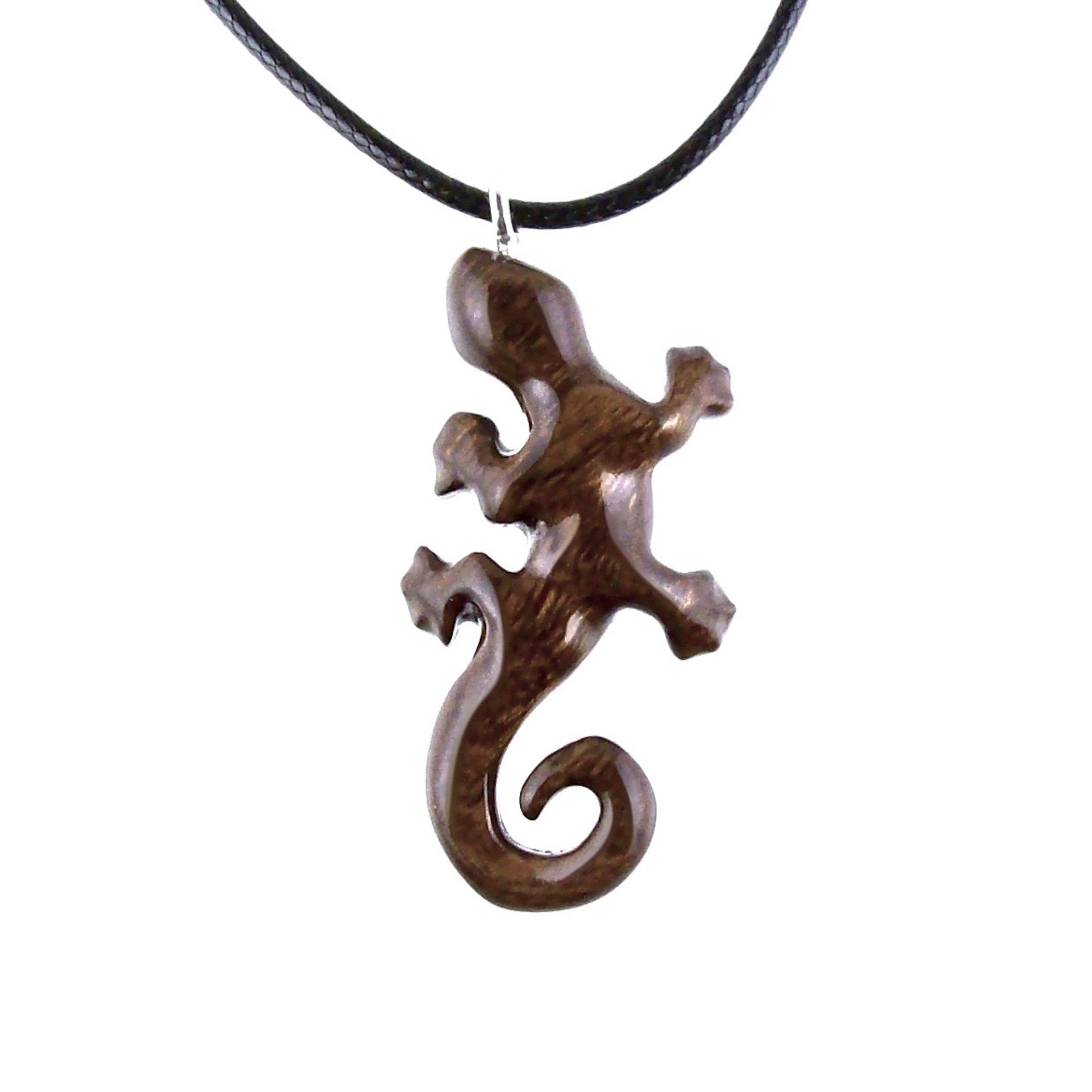 Gecko Pendant, Wooden Lizard Necklace, Hand Carved Wood Salamander Necklace, Totem Reptile Jewelry Gift