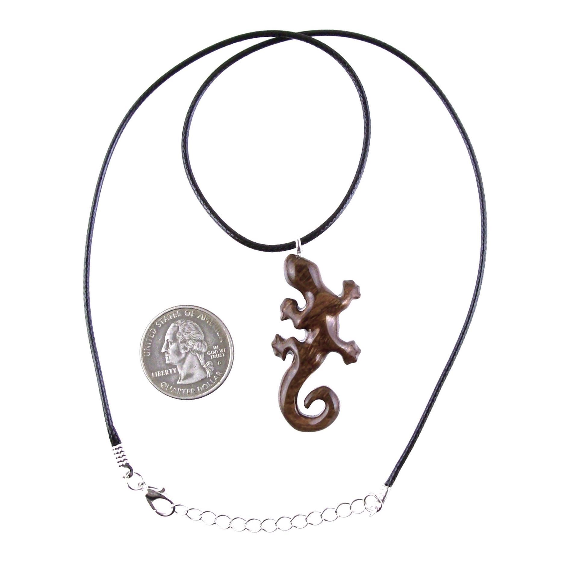 Gecko Pendant, Wooden Lizard Necklace, Hand Carved Wood Salamander Necklace, Totem Reptile Jewelry Gift