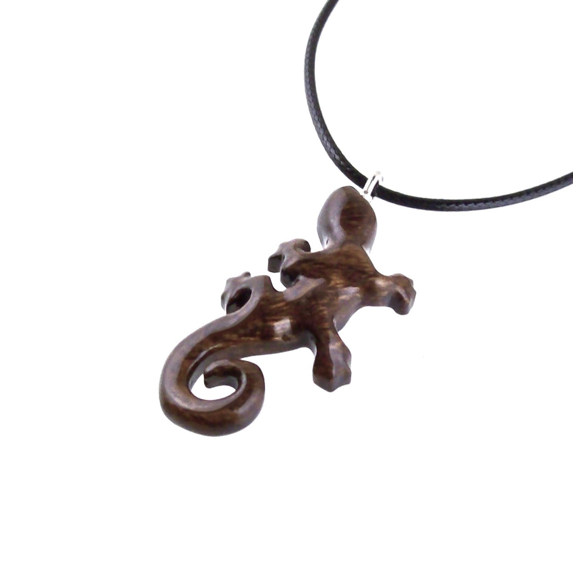 Gecko Pendant, Wooden Lizard Necklace, Hand Carved Wood Salamander Necklace, Totem Reptile Jewelry Gift