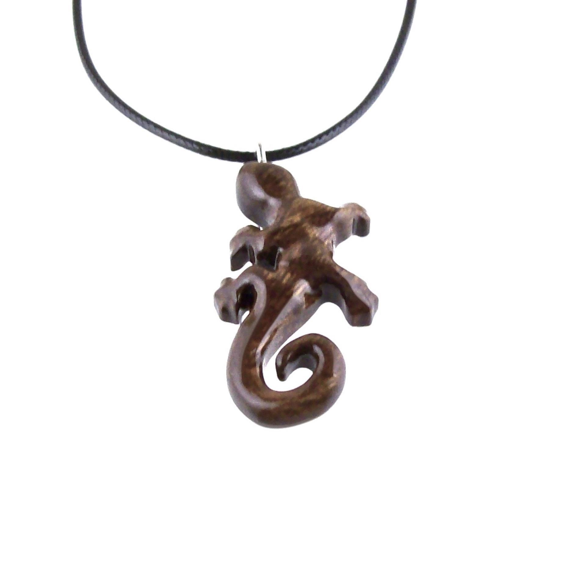 Gecko Pendant, Wooden Lizard Necklace, Hand Carved Wood Salamander Necklace, Totem Reptile Jewelry Gift