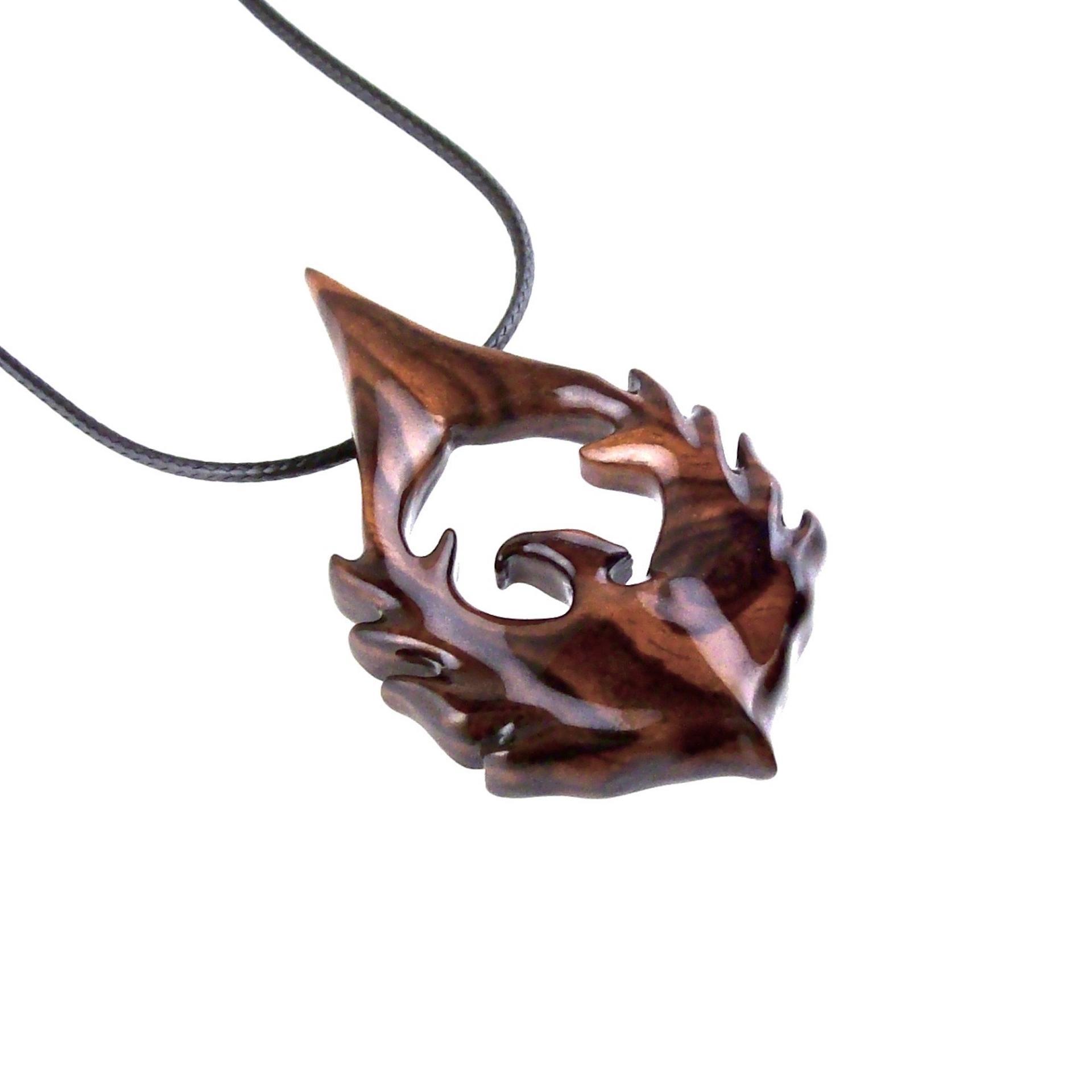 Hand Carved Wooden Phoenix Necklace, Firebird Wood Pendant, Inspirational Jewelry Gift for Men Women