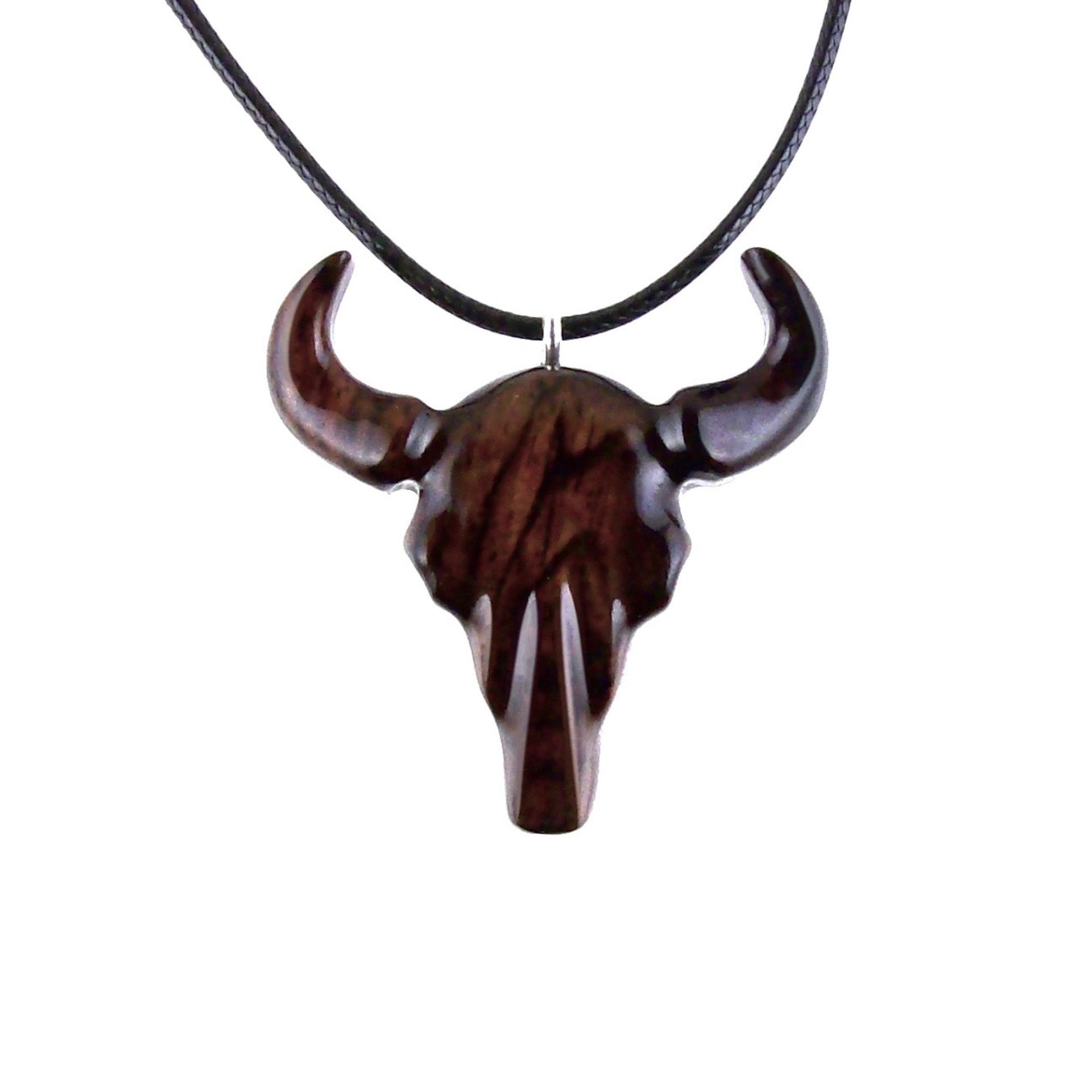 Hand Carved Bull Pendant, Wooden Bison Skull Necklace, Taurus Wood Jewelry Gift