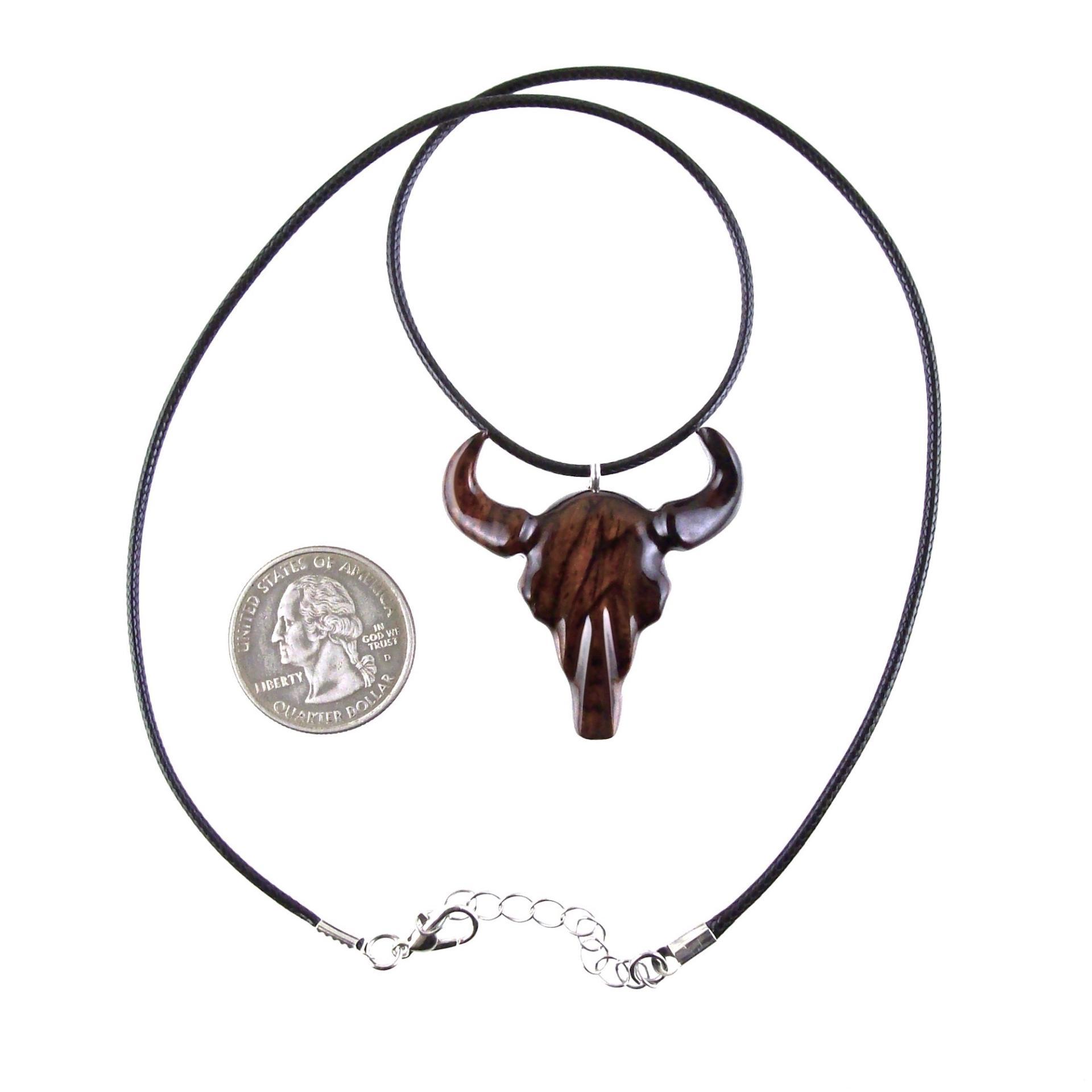 Hand Carved Bull Pendant, Wooden Bison Skull Necklace, Taurus Wood Jewelry Gift