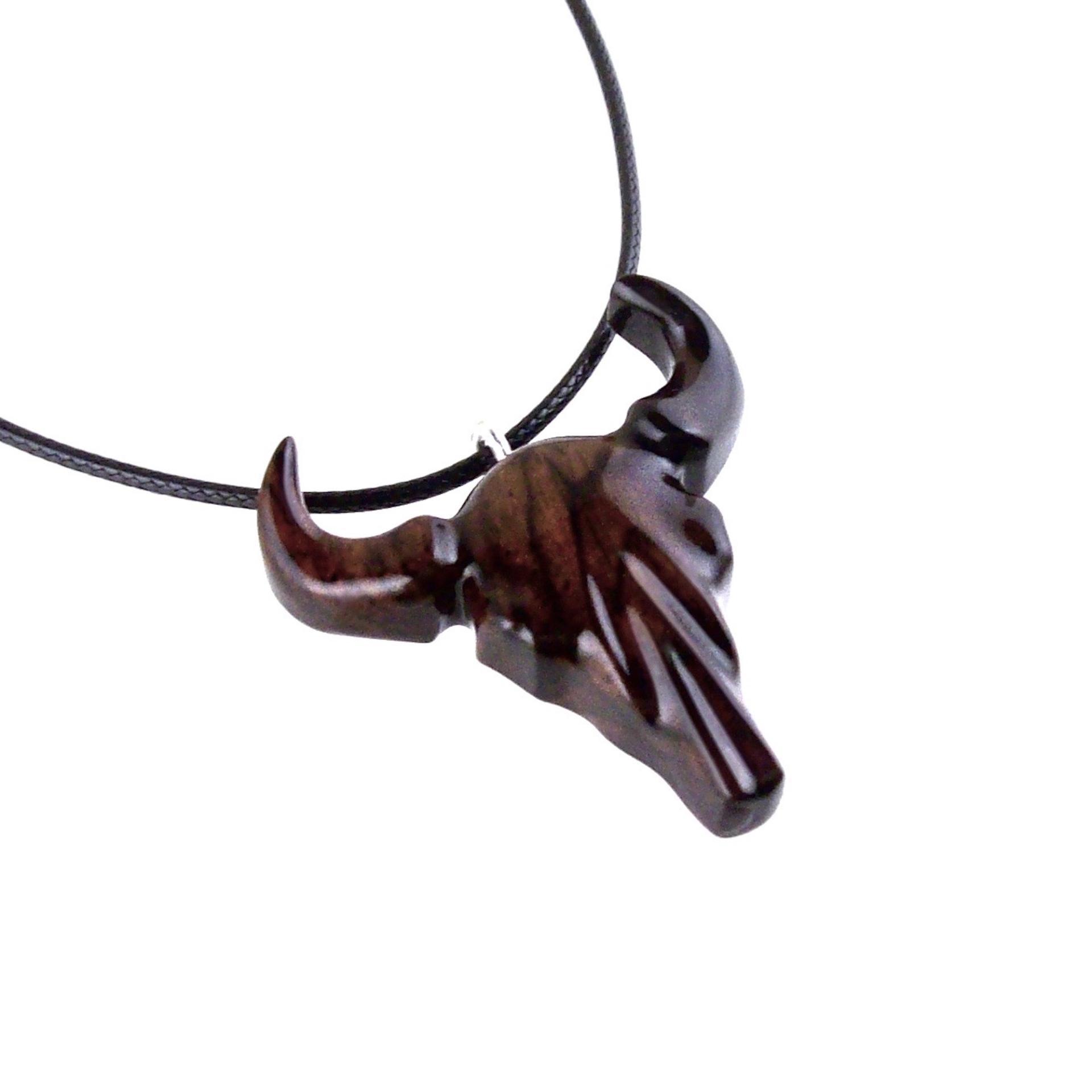 Hand Carved Bull Pendant, Wooden Bison Skull Necklace, Taurus Wood Jewelry Gift