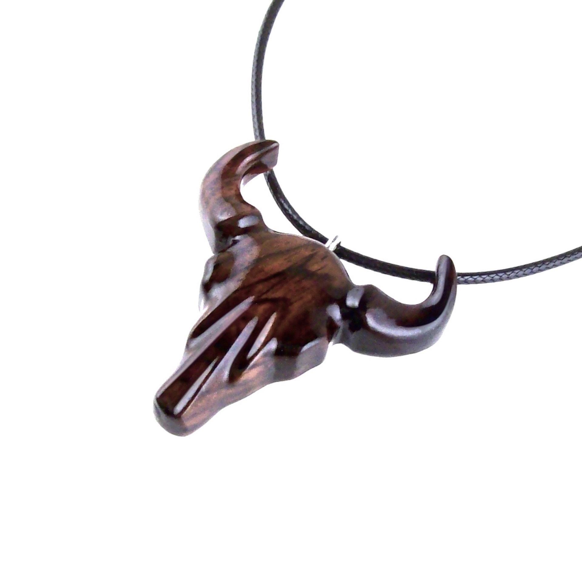 Hand Carved Bull Pendant, Wooden Bison Skull Necklace, Taurus Wood Jewelry Gift
