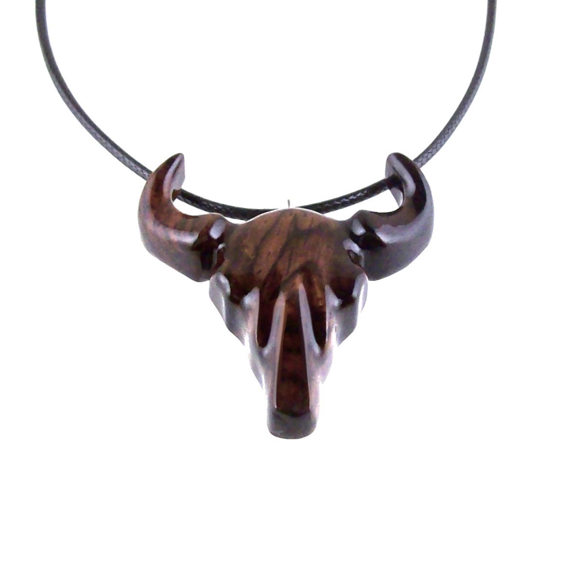 Hand Carved Bull Pendant, Wooden Bison Skull Necklace, Taurus Wood Jewelry Gift
