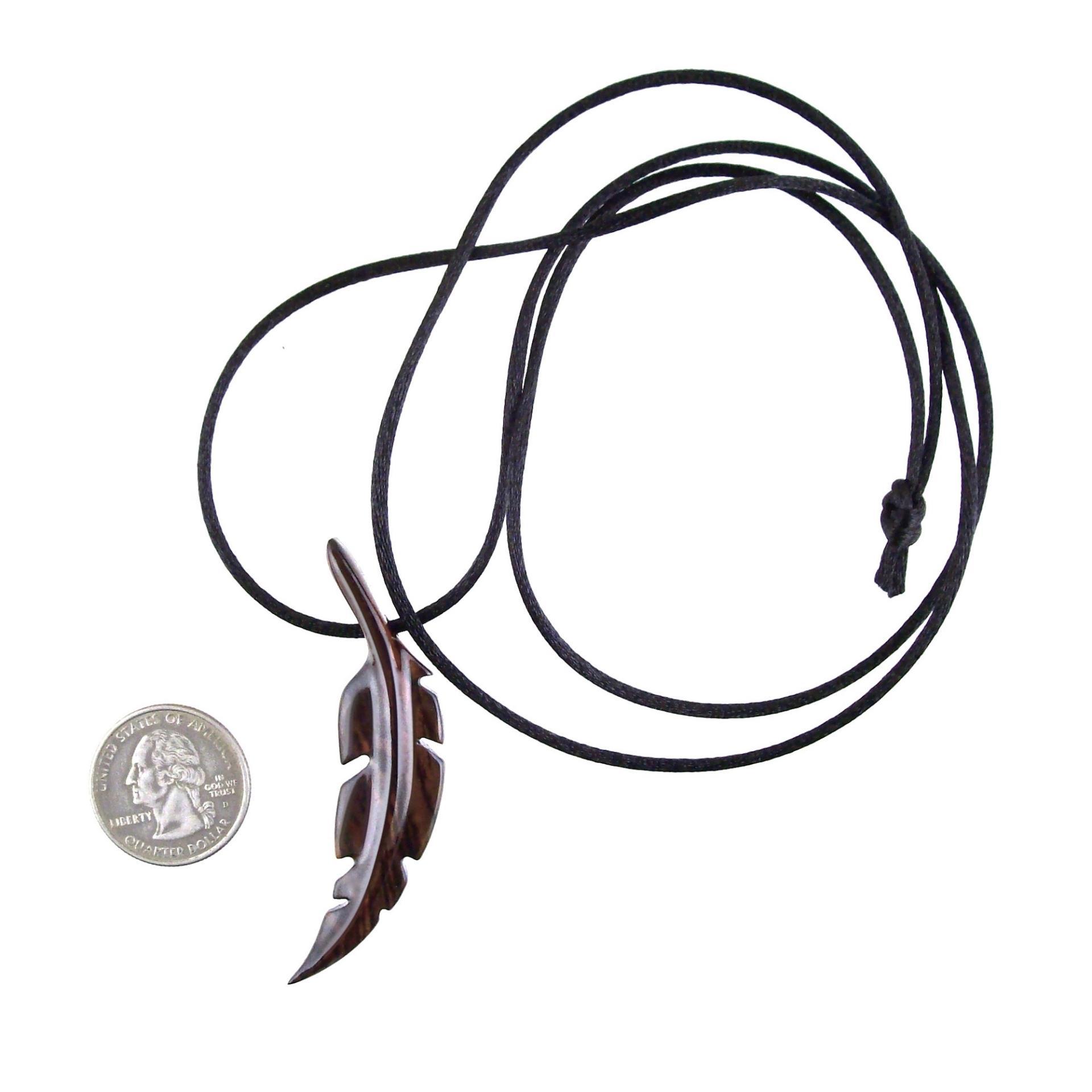 Hand Carved Feather Necklace, Wooden Feather Pendant, Mens Tribal Wood Jewelry Gift