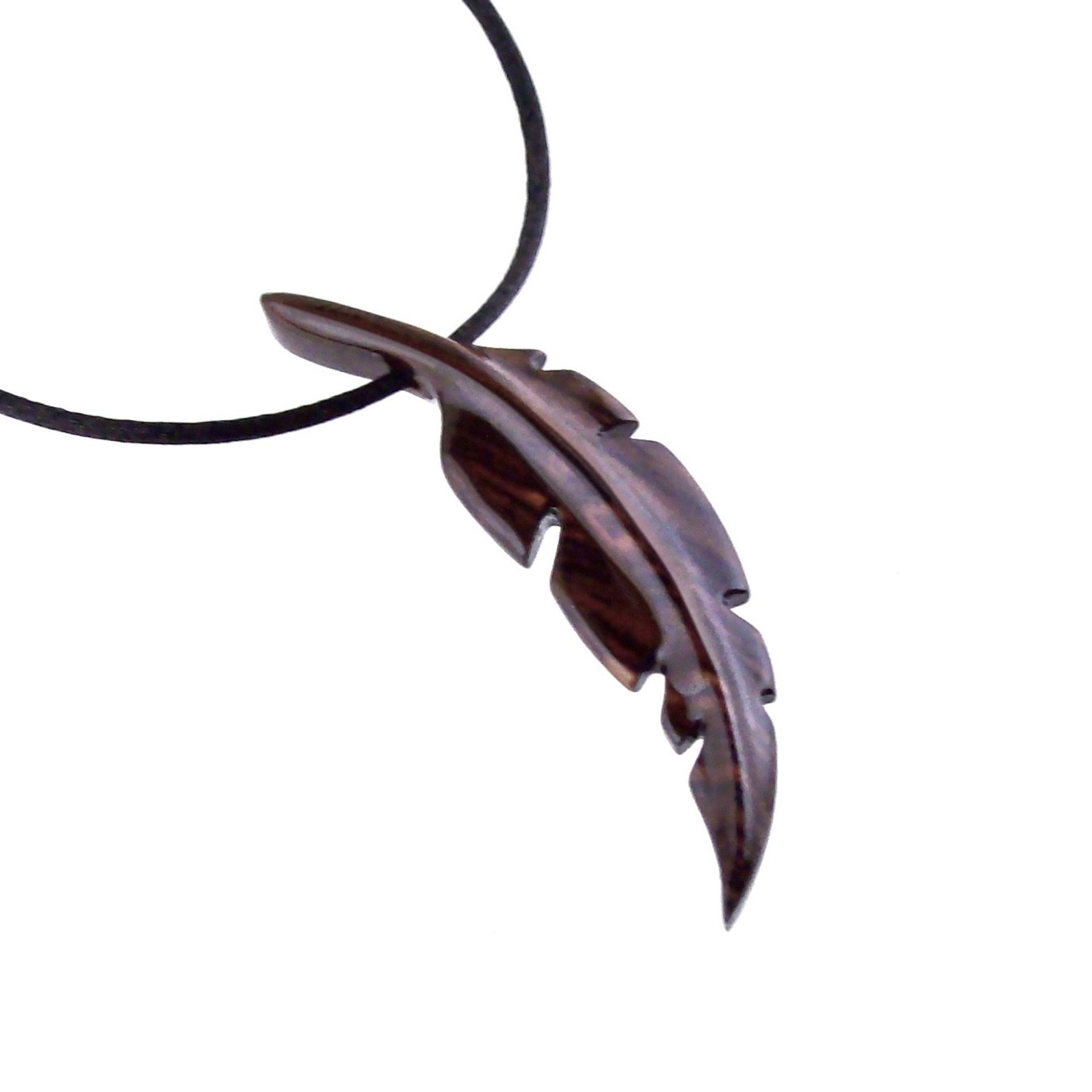 Hand Carved Feather Necklace, Wooden Feather Pendant, Mens Tribal Wood Jewelry Gift