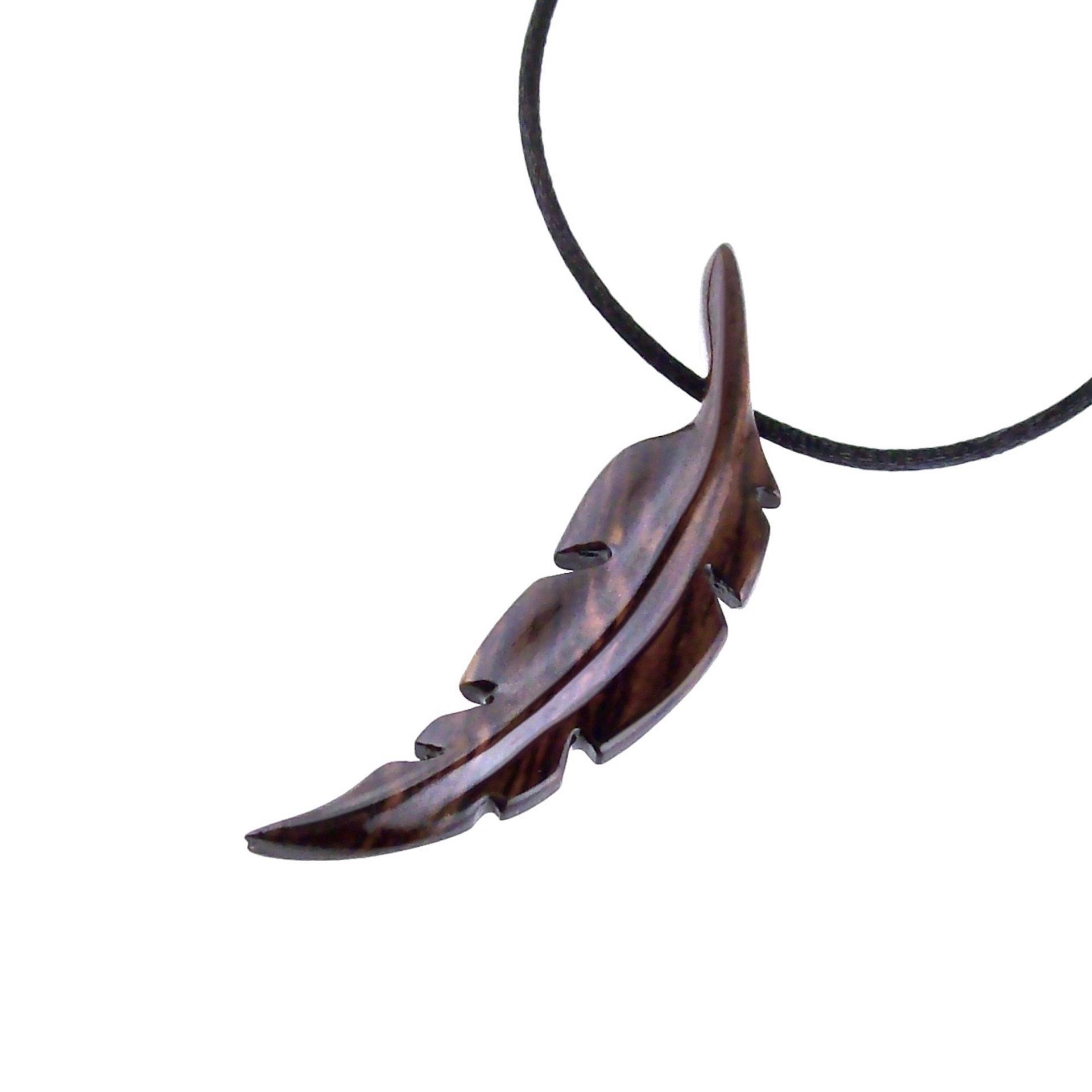 Hand Carved Feather Necklace, Wooden Feather Pendant, Mens Tribal Wood Jewelry Gift