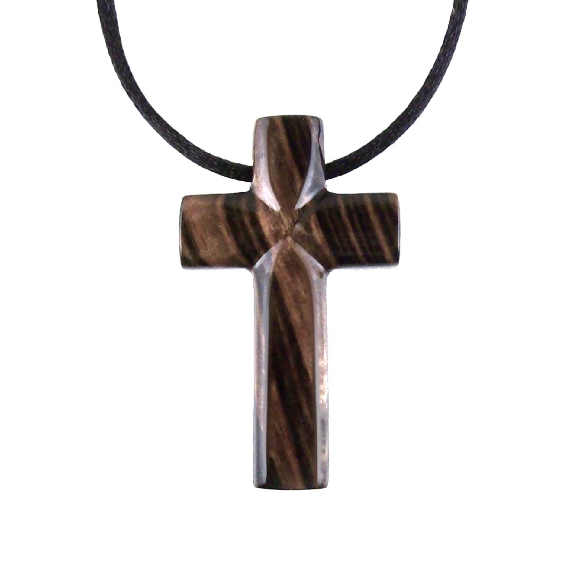 Hand Carved Wood Cross Necklace, Mens Wooden Cross Pendant in Black with Brown Streaks