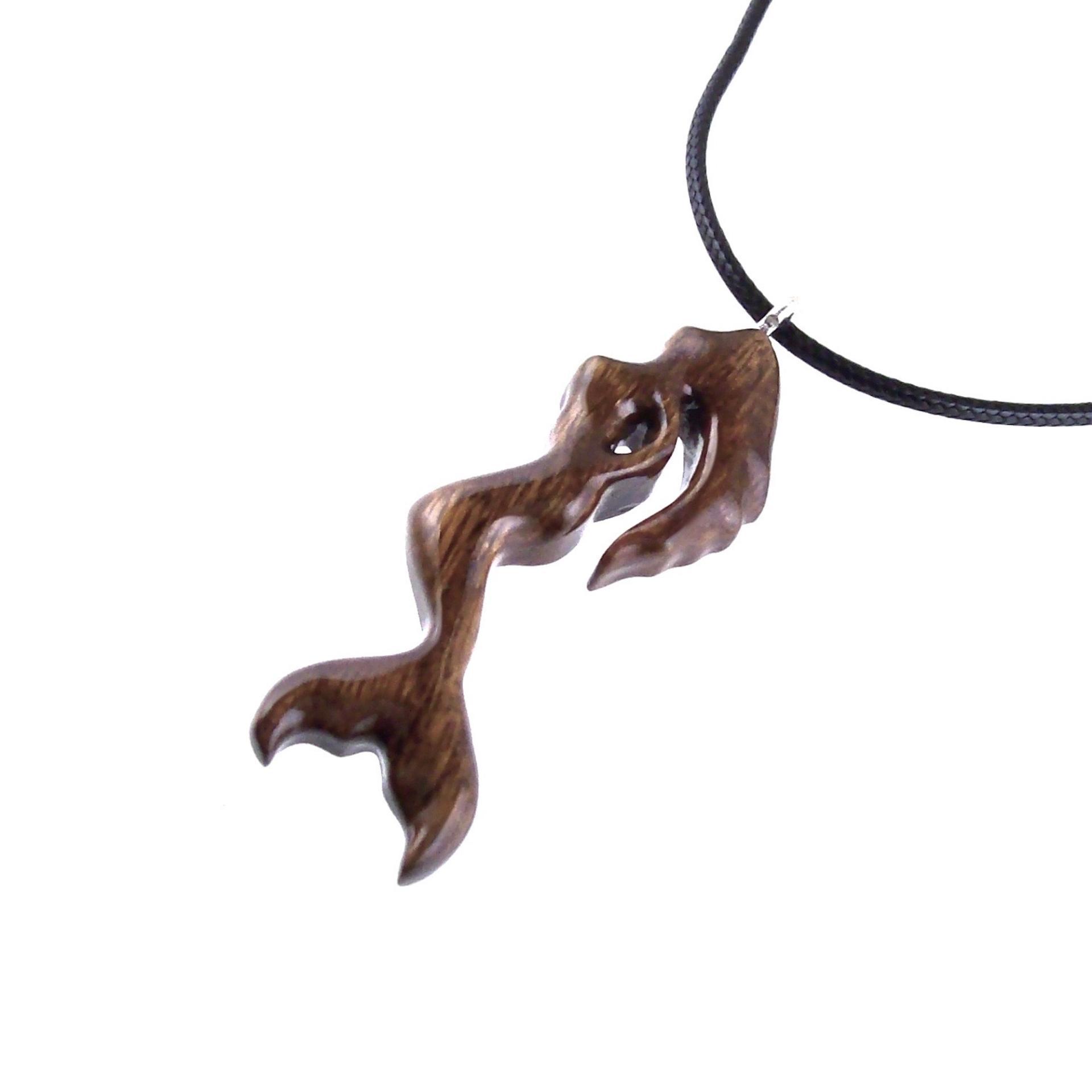 Hand Carved Wooden Mermaid Necklace, Mermaid Pendant, Wood Siren Jewelry, One of a Kind Gift for Women
