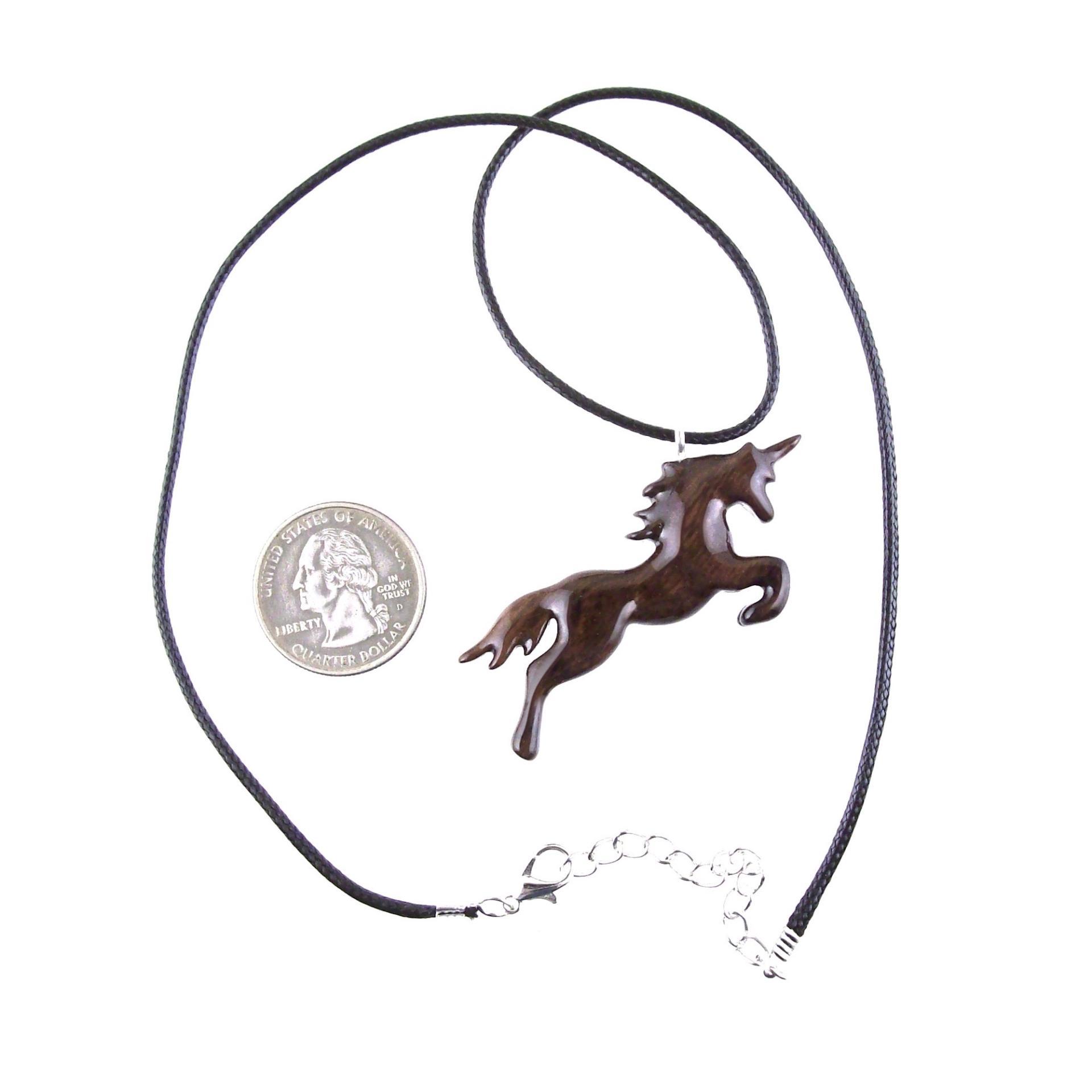 Hand Carved Unicorn Necklace, Wooden Fantasy Animal Pendant, One of a Kind Wood Jewelry Gift