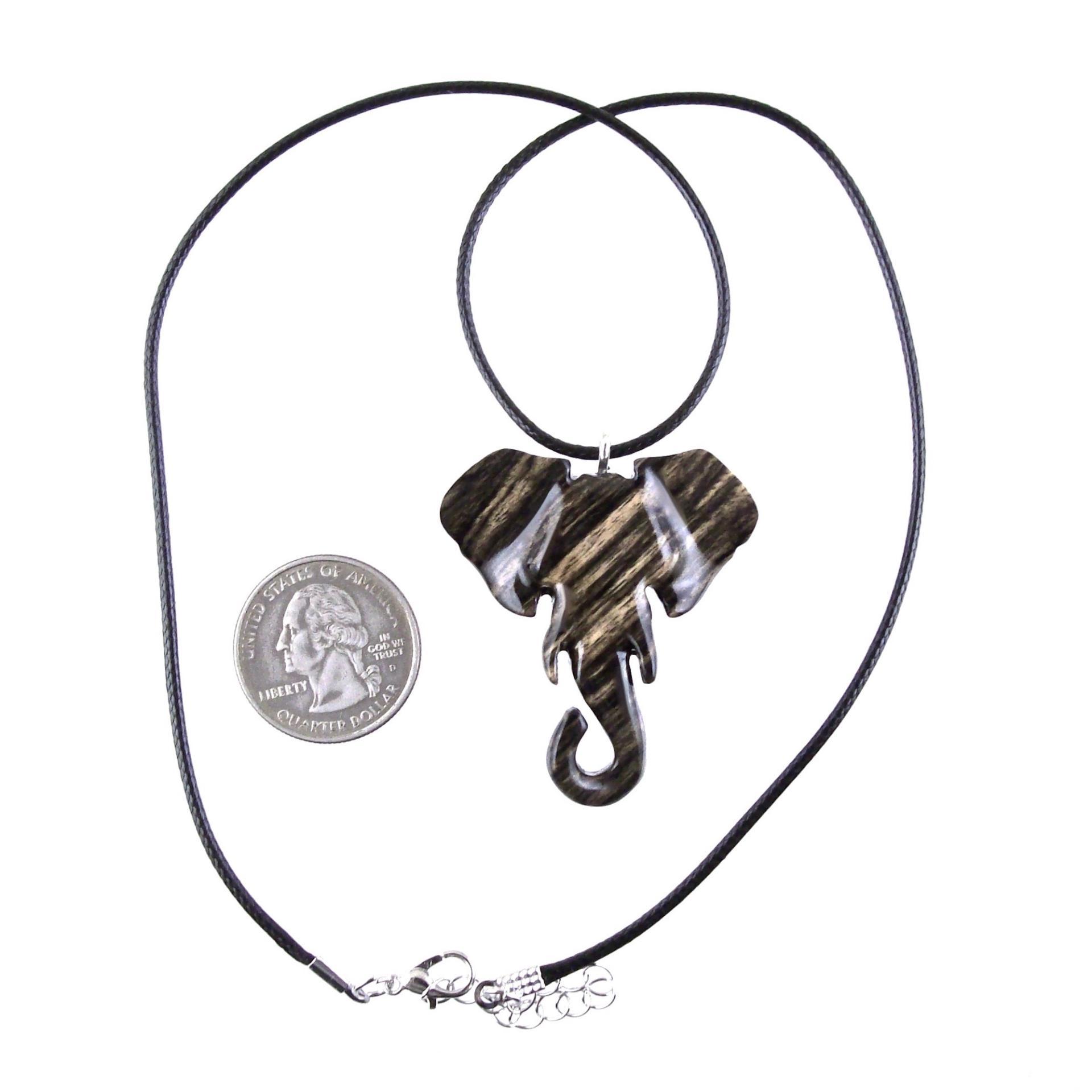 Elephant Necklace, Hand Carved Wooden Elephant Pendant, Ganesha Spiritual Wood Jewelry Gift