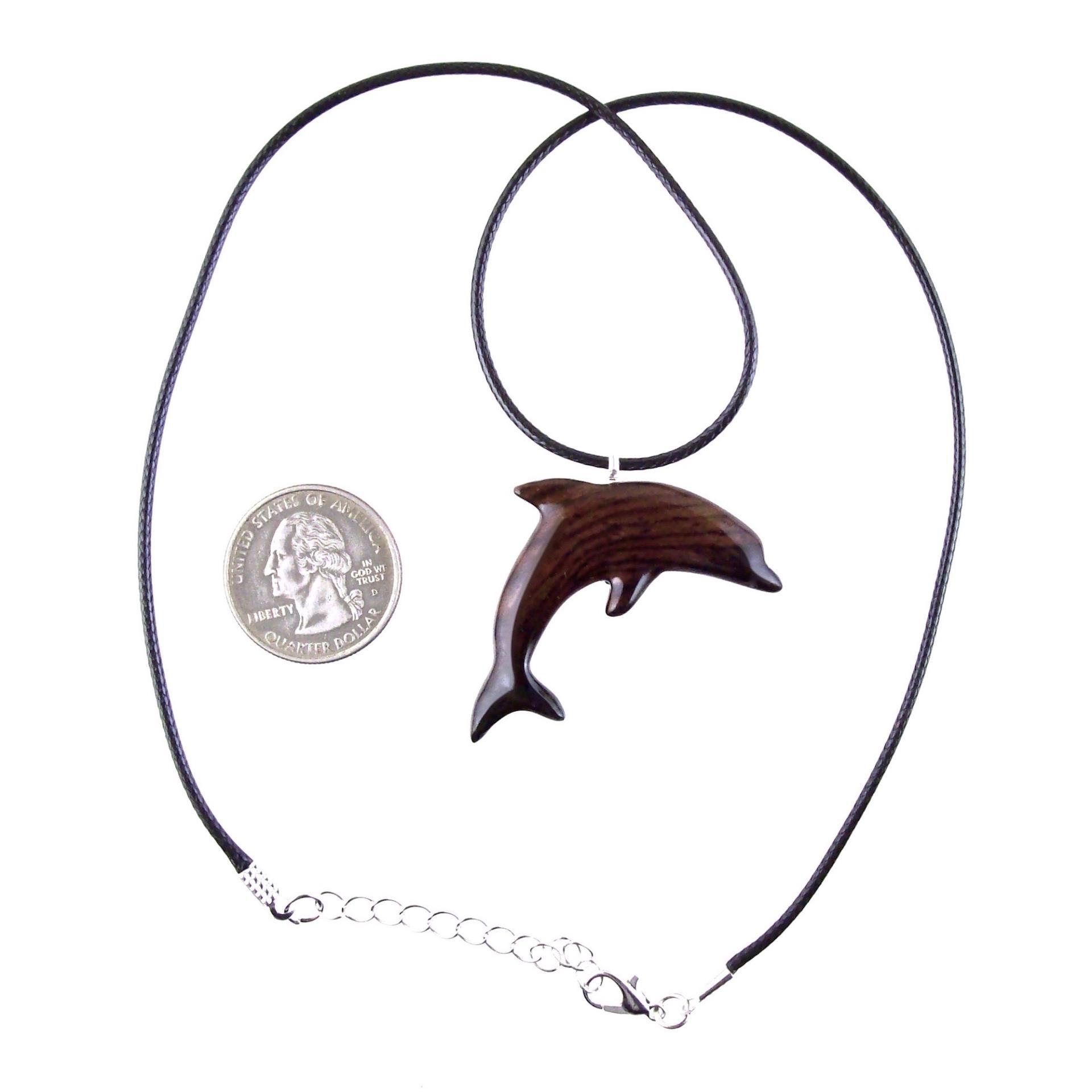 Wooden Dolphin Pendant, Hand Carved Dolphin Necklace, Nautical Wood Jewelry for Men Women
