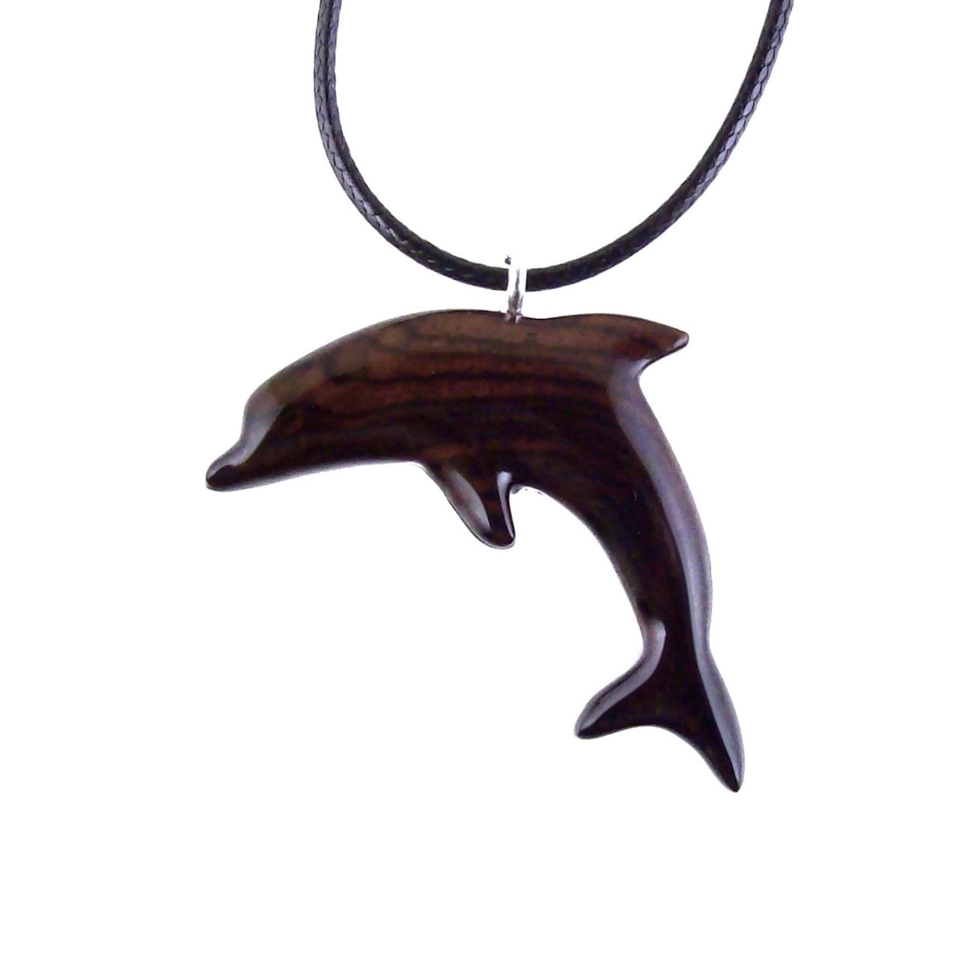 Wooden Dolphin Pendant, Hand Carved Dolphin Necklace, Nautical Wood Jewelry for Men Women