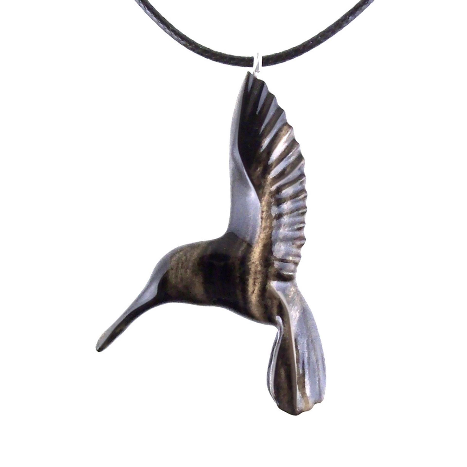 Wood Hummingbird Necklace, Wooden Hummingbird Pendant, Hand Carved Bird Jewelry Gift for Women