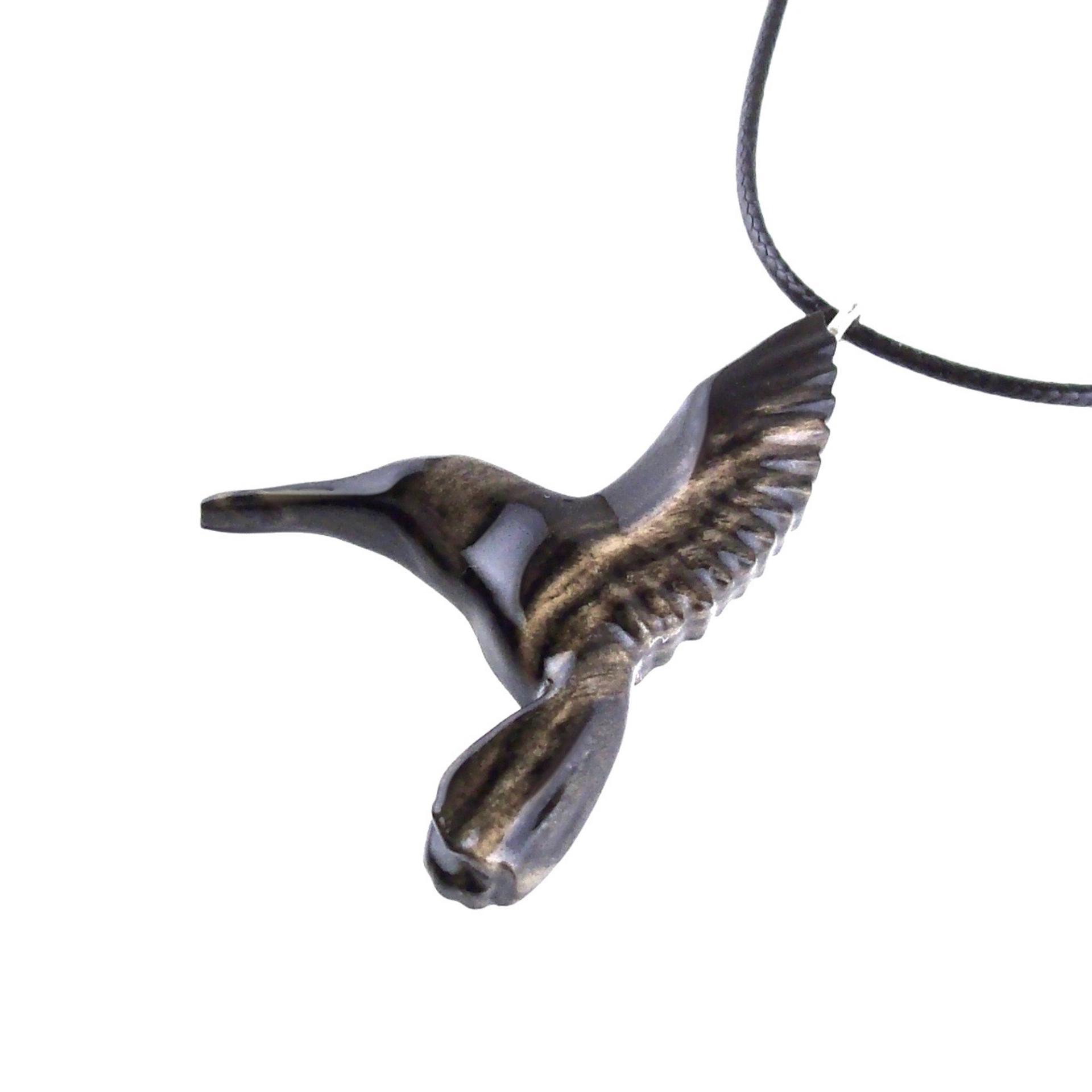 Wood Hummingbird Necklace, Wooden Hummingbird Pendant, Hand Carved Bird Jewelry Gift for Women