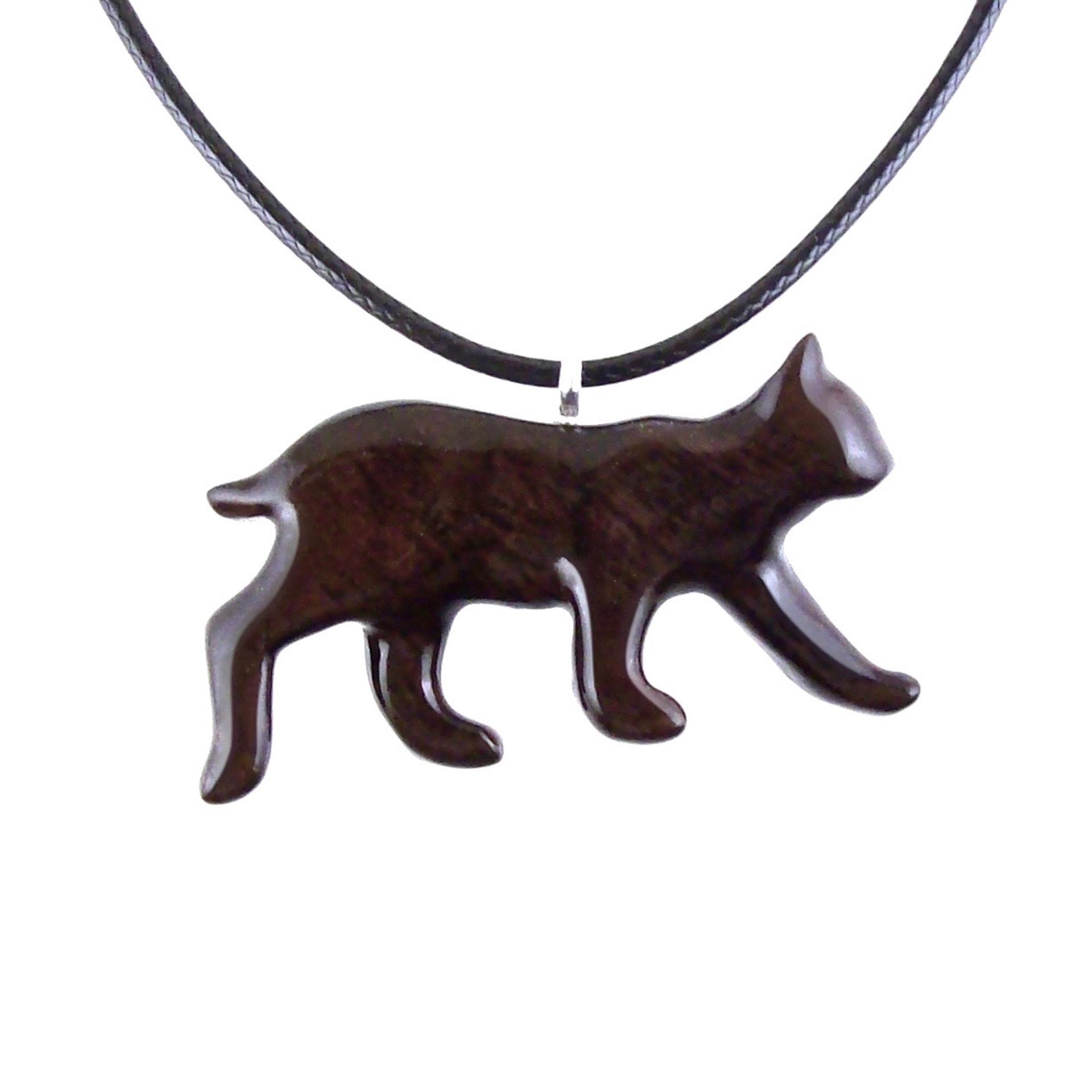 Wooden Bobcat Pendant, Bobcat Necklace, Hand Carved Lynx Necklace, Wood Wildcat Necklace, Totem Spirit Animal Jewelry for Men or Women