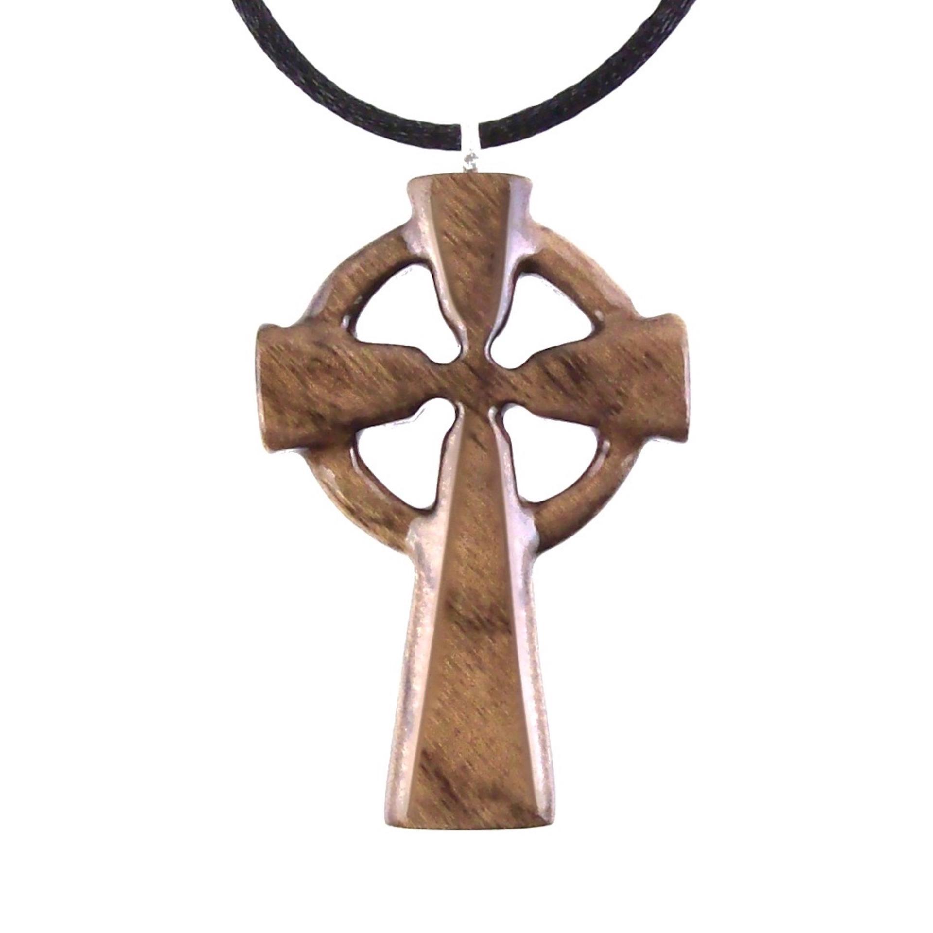 Celtic Cross Pendant, Hand Carved Wood Cross Necklace, Irish Mens Wooden Christian Jewelry, One of a Kind Gift for Him