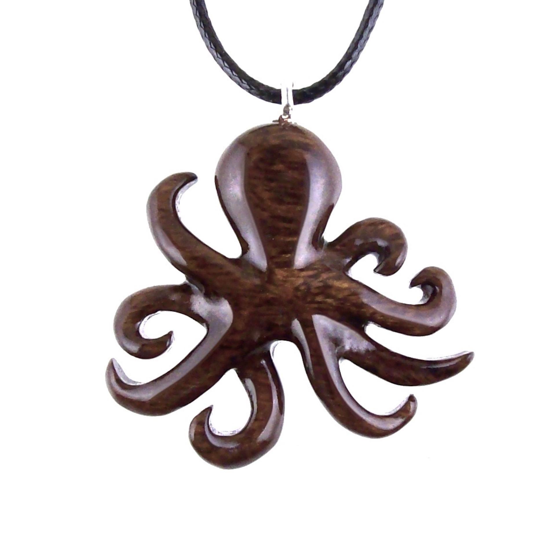 Hand Carved Octopus Necklace for Men Women, Wooden Squid Pendant, Nautical Wood Jewelry Gift