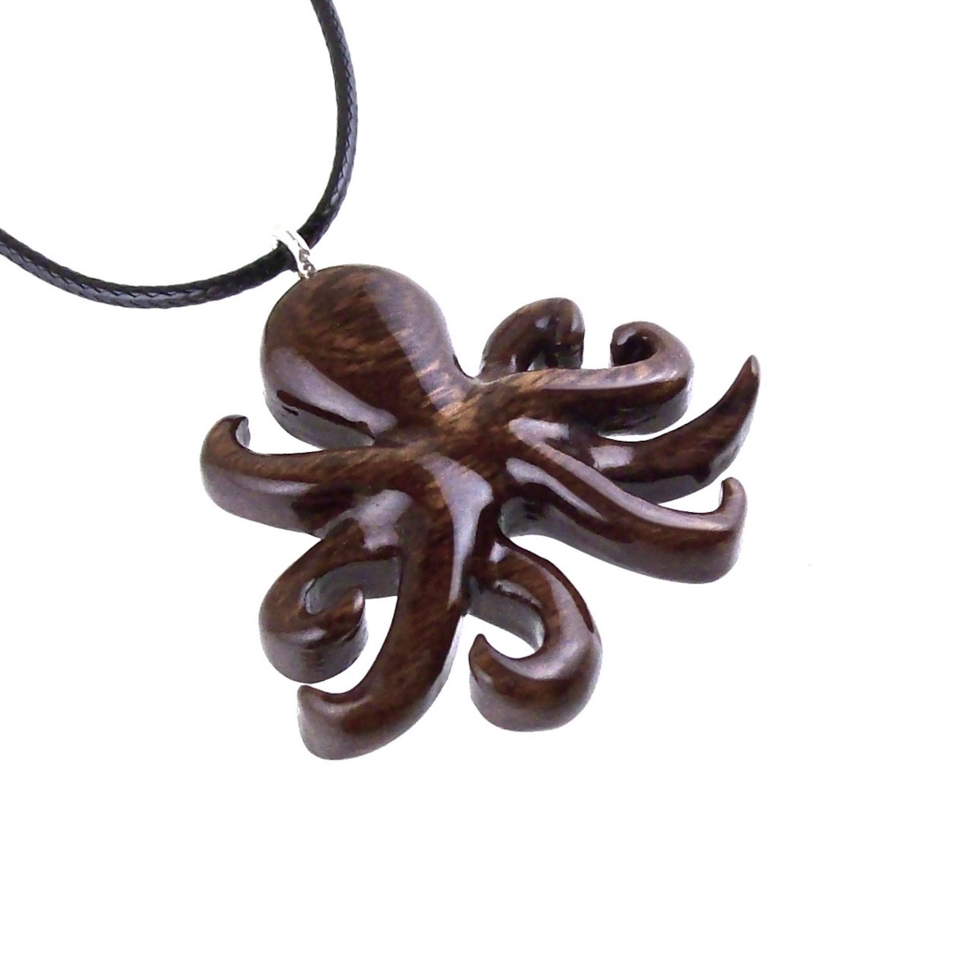 Hand Carved Octopus Necklace for Men Women, Wooden Squid Pendant, Nautical Wood Jewelry Gift