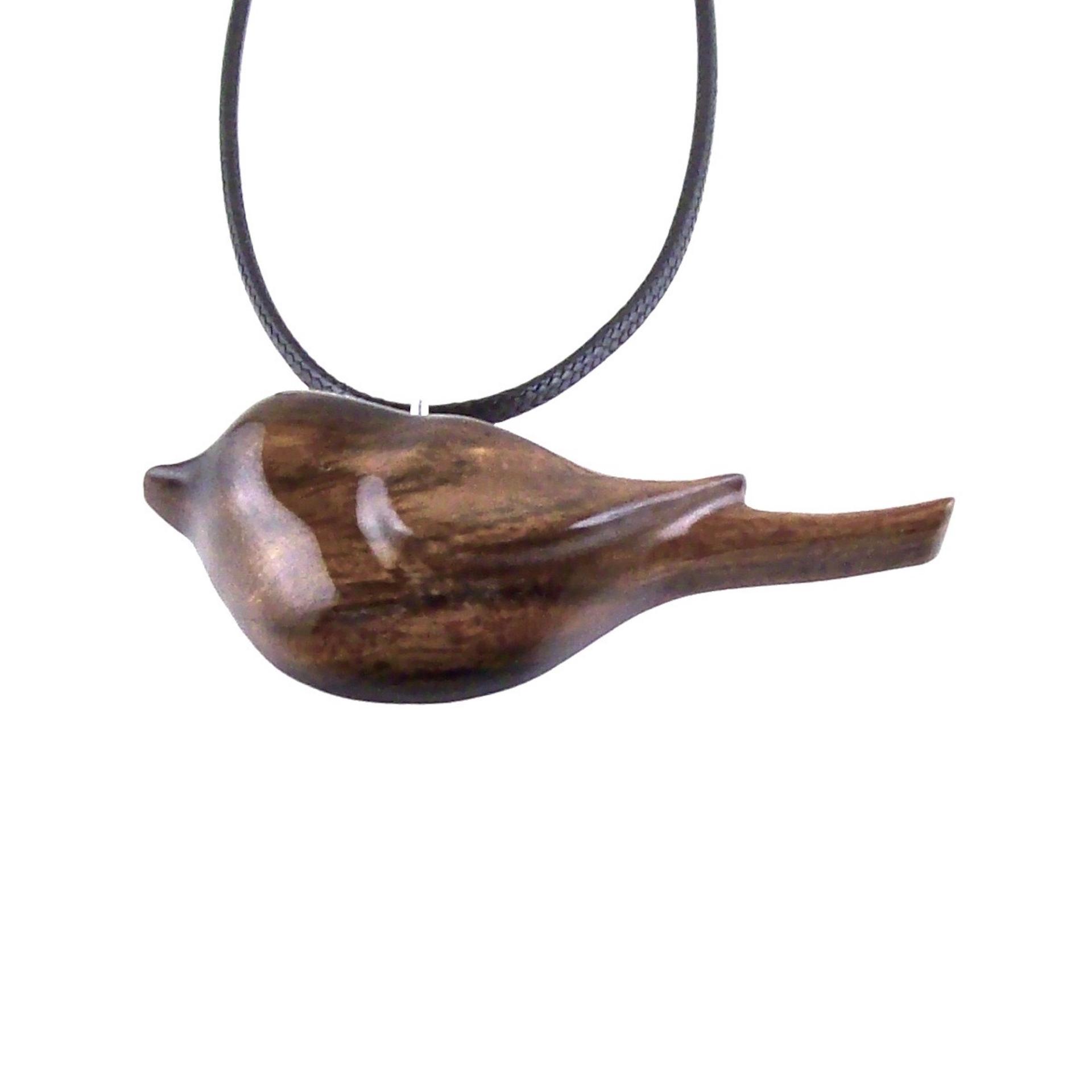Chickadee Necklace, Hand Carved Wooden Bird Pendant, Wood Bird Jewelry, One of a Kind Gift for Her