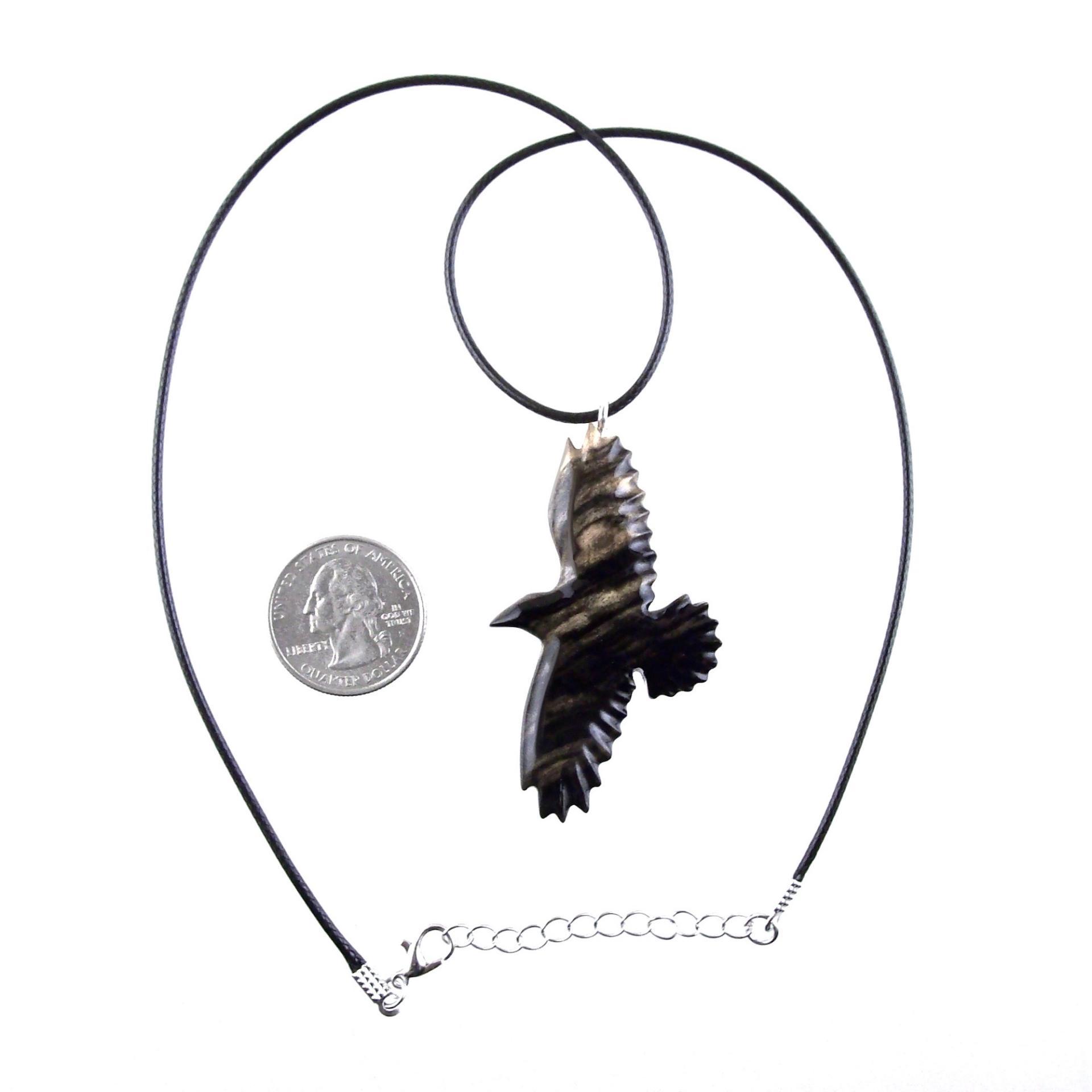 Hand Carved Crow Pendant, Wooden Raven Necklace, Wood Totem Jewelry Gift for Men Women