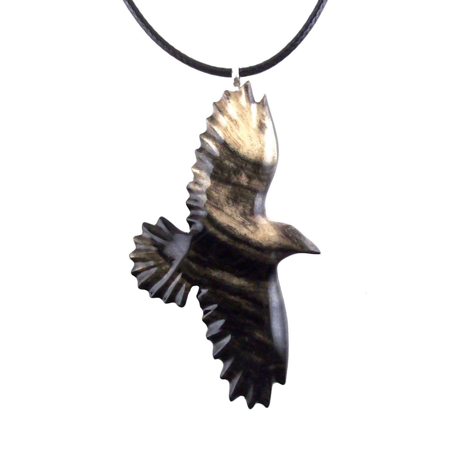 Hand Carved Crow Pendant, Wooden Raven Necklace, Wood Totem Jewelry Gift for Men Women