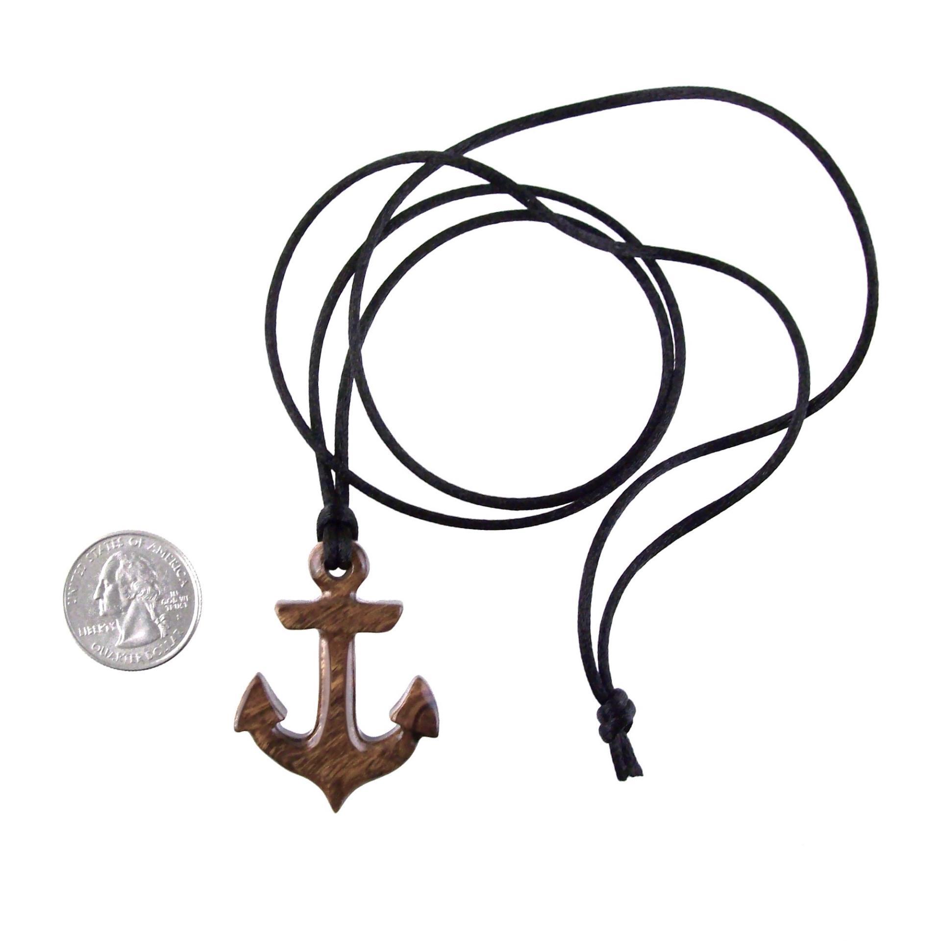 Hand Carved Anchor Necklace, Wooden Anchor Pendant, Handmade Nautical Mens Wood Jewelry