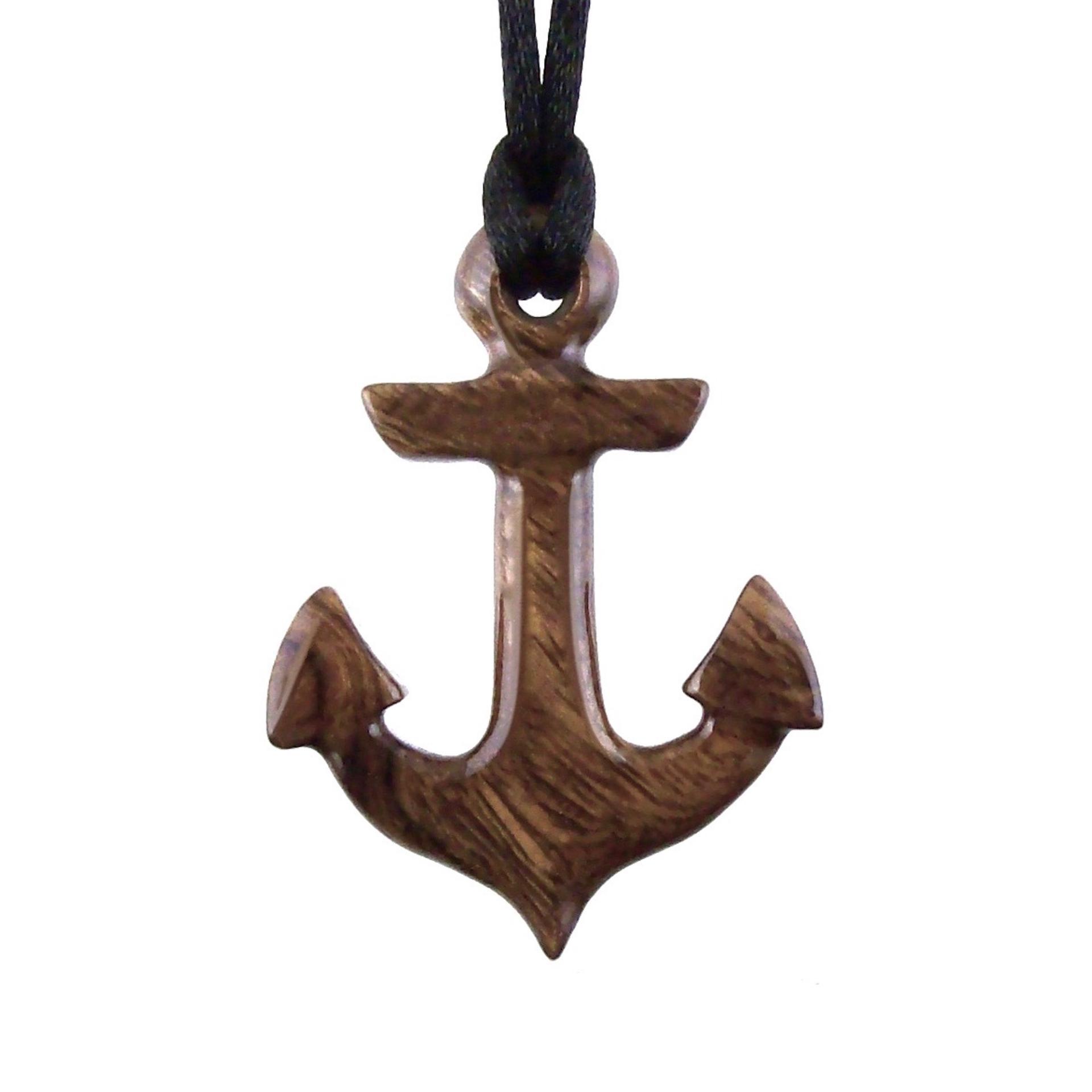 Hand Carved Anchor Necklace, Wooden Anchor Pendant, Handmade Nautical Mens Wood Jewelry