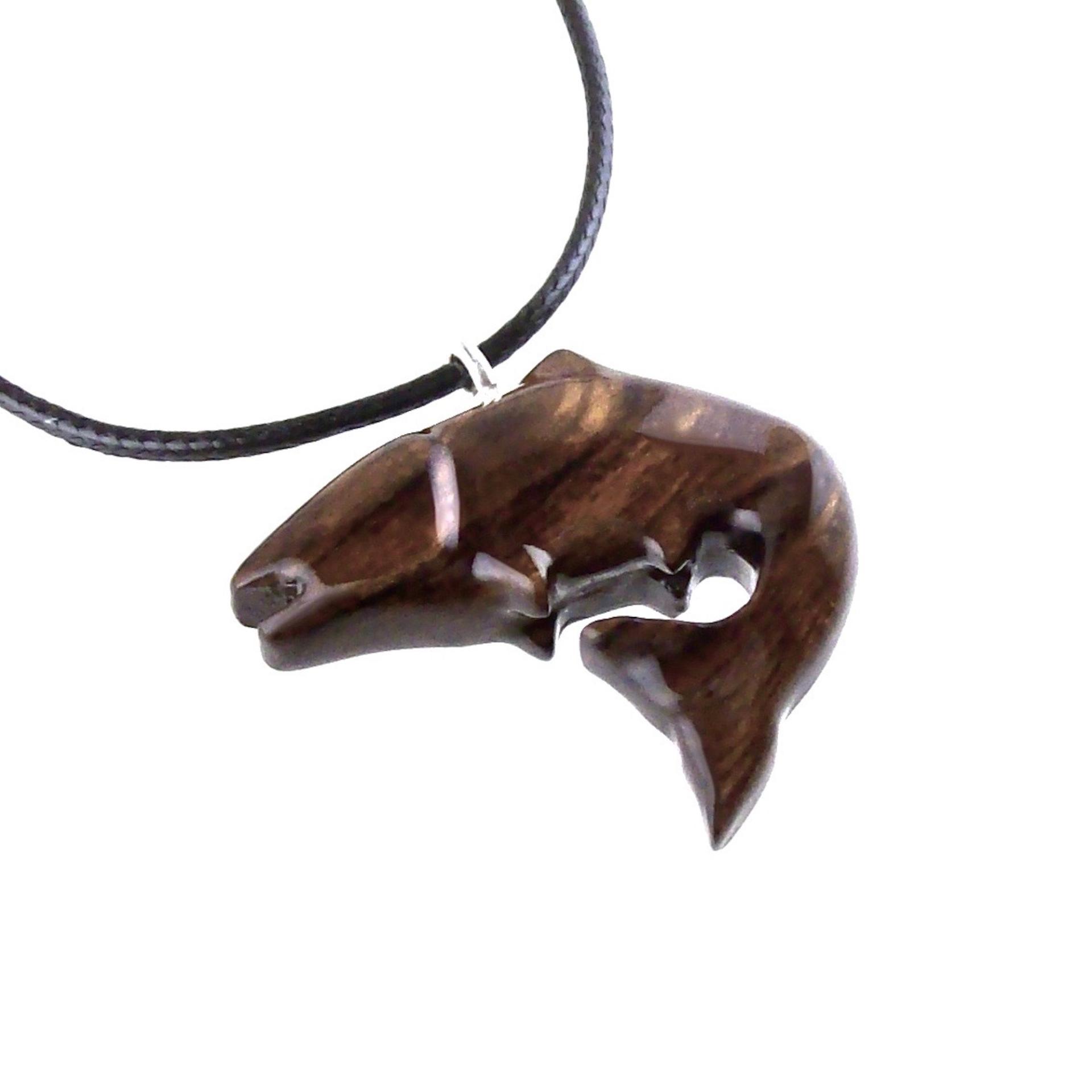Salmon Necklace, Hand Carved Wooden Fish Pendant, Trout Necklace, Fishermen Wood Jewelry Gift