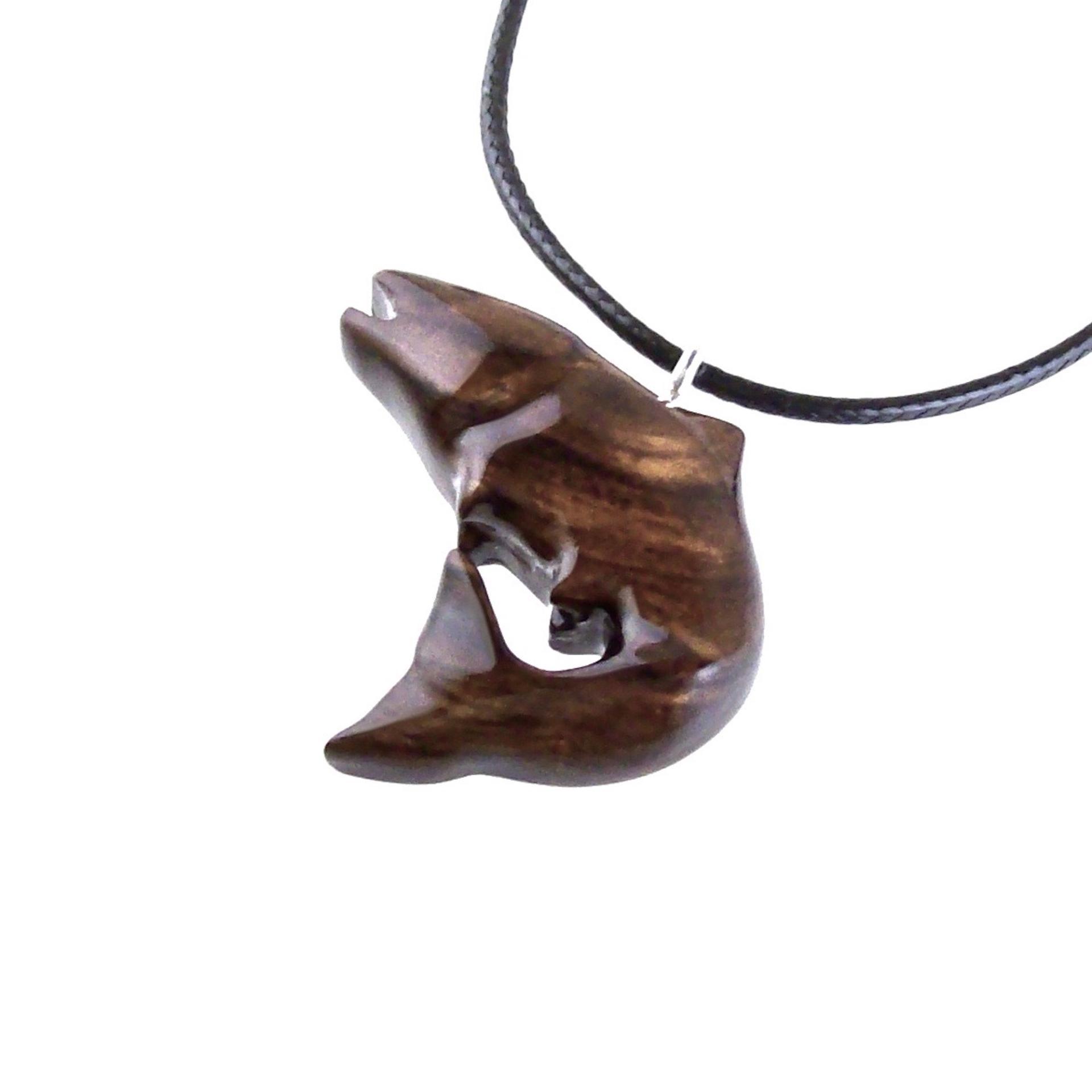 Salmon Necklace, Hand Carved Wooden Fish Pendant, Trout Necklace, Fishermen Wood Jewelry Gift