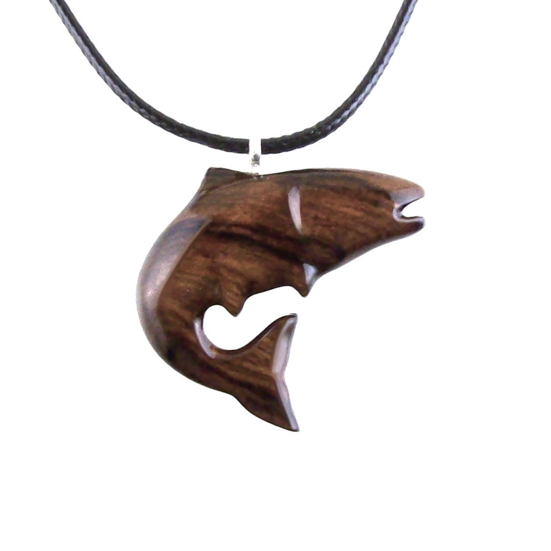 Salmon Necklace, Hand Carved Wooden Fish Pendant, Trout Necklace, Fishermen Wood Jewelry Gift