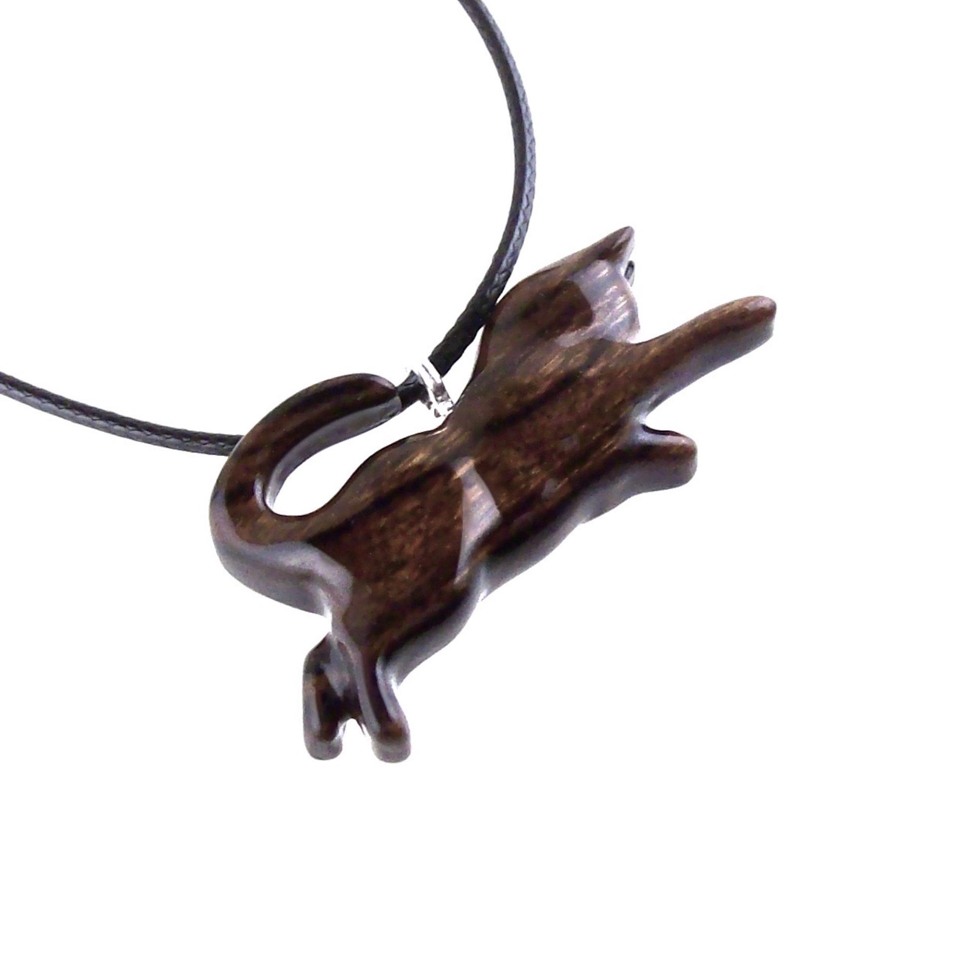 Hand Carved Kitten Necklace, Wooden Cat Pendant, Wood Animal Jewelry, Cat Lover Gift