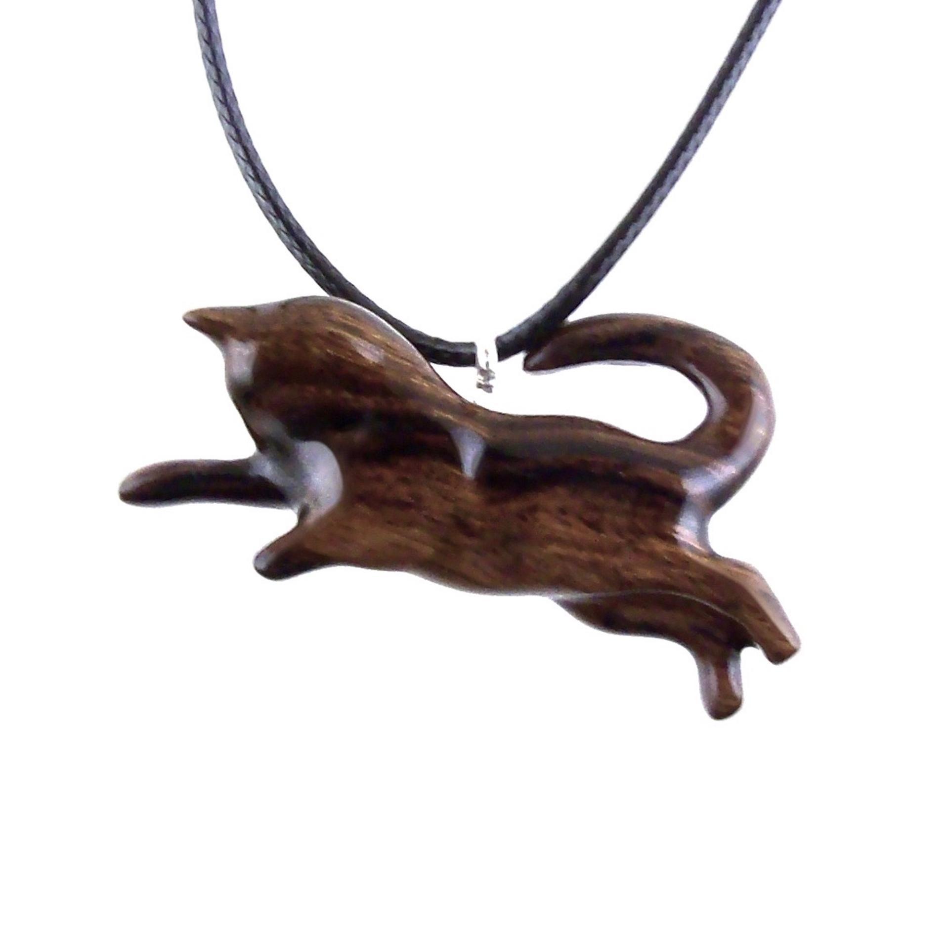 Hand Carved Kitten Necklace, Wooden Cat Pendant, Wood Animal Jewelry, Cat Lover Gift
