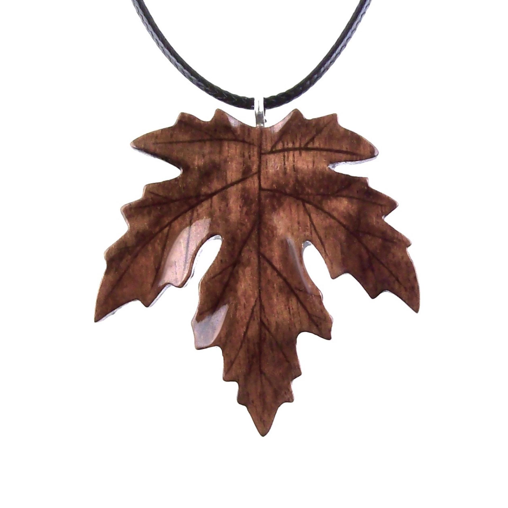 Wooden Maple Leaf Pendant Necklace, Hand Carved Wood Jewelry, Woodland Gift for Men Women