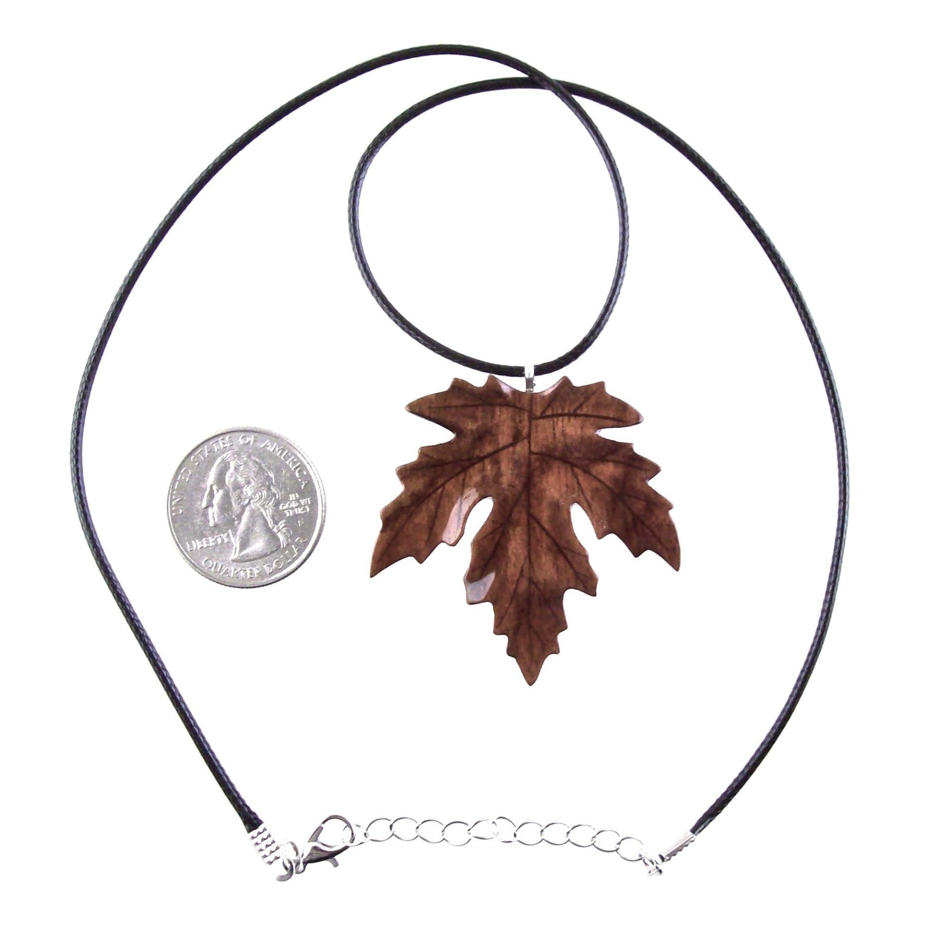 Wooden Maple Leaf Pendant Necklace, Hand Carved Wood Jewelry, Woodland Gift for Men Women