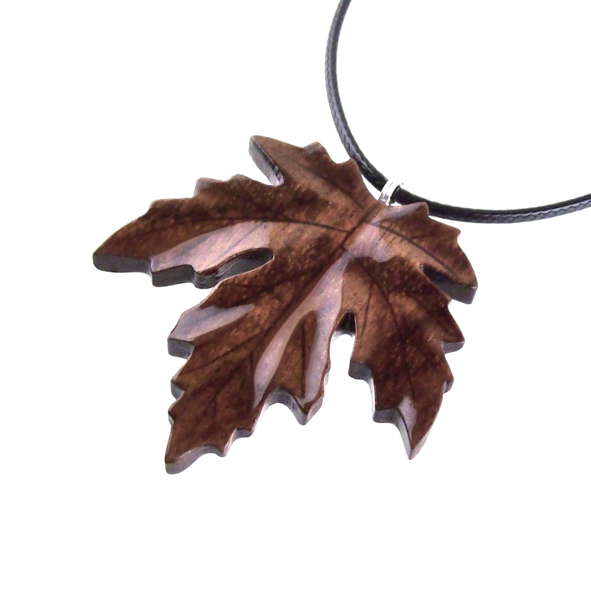Wooden Maple Leaf Pendant Necklace, Hand Carved Wood Jewelry, Woodland Gift for Men Women
